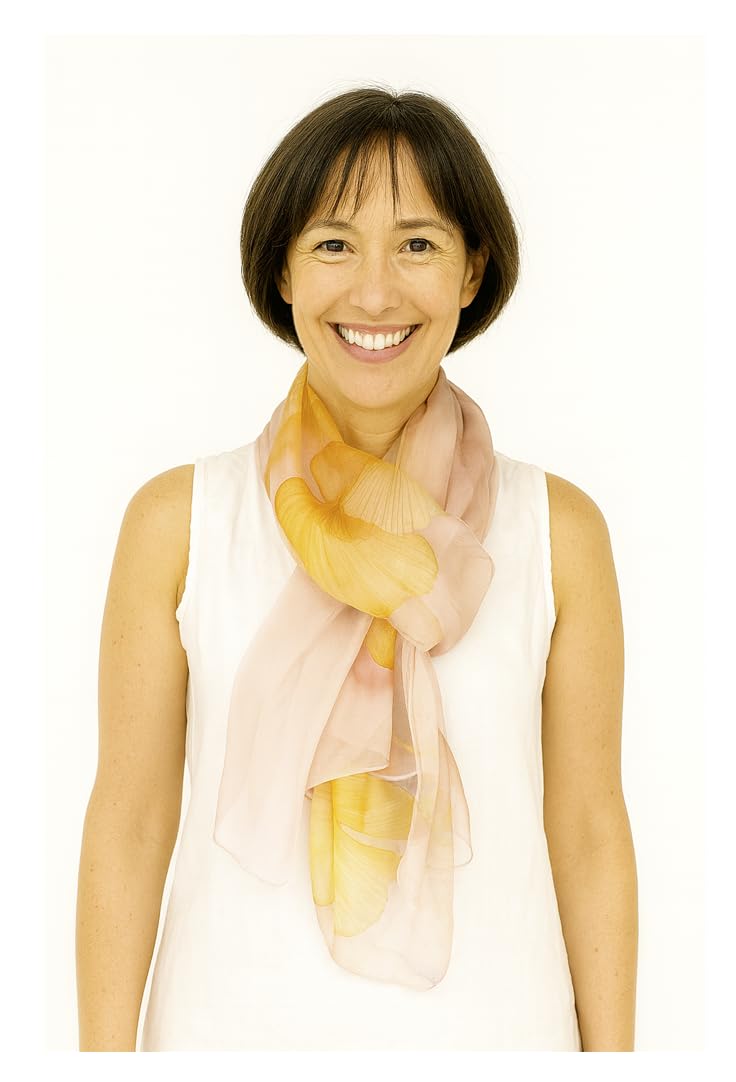 Shanlin 100% Mulberry Silk Chiffon Floral Long Scarf for Travel, Office, Wedding & Daily Wear 180 x 65 cm