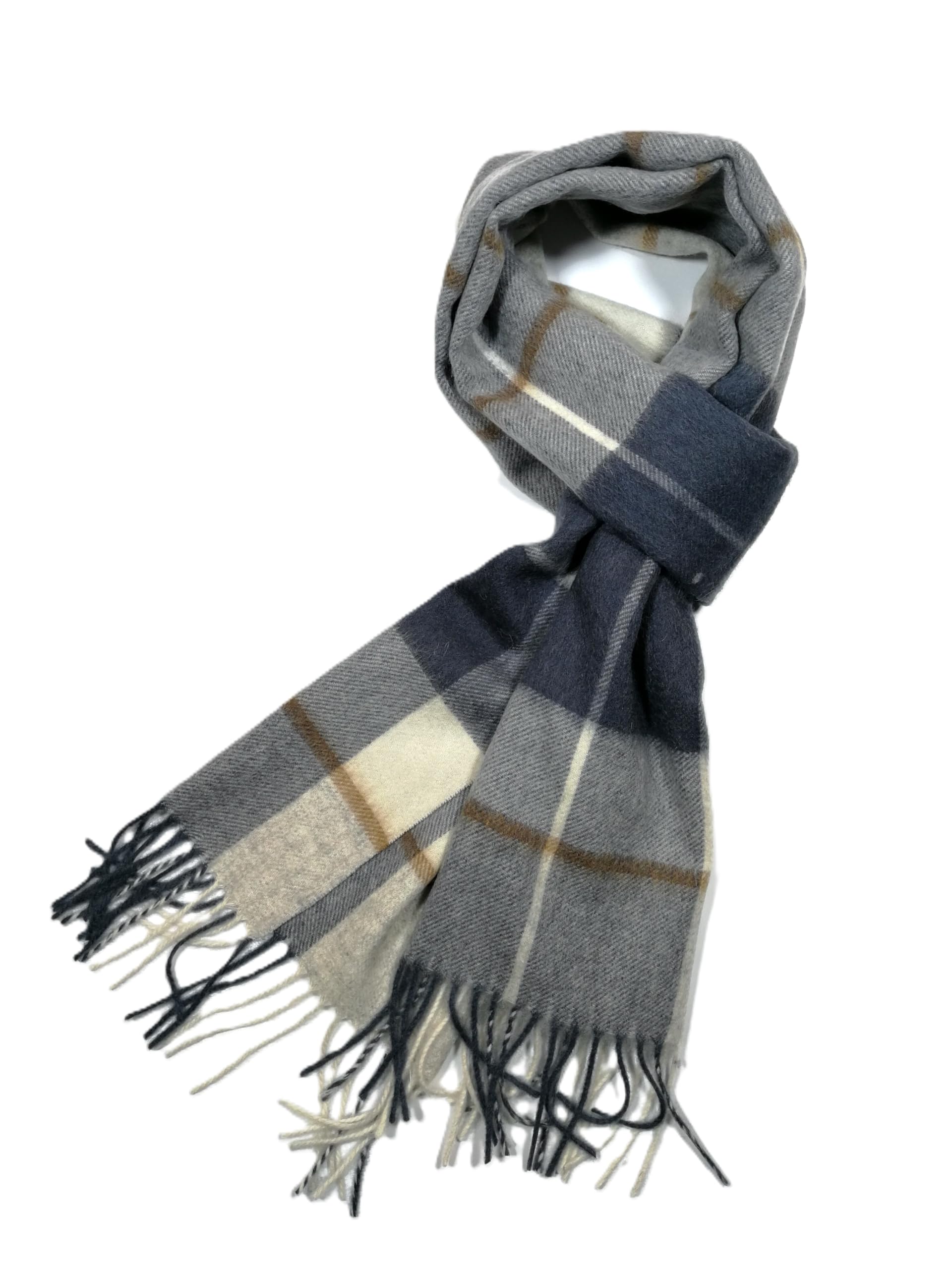 Shanlin 100% Australian Merino Wool Plaid Scarf for Men & Women – Soft, Warm, Lightweight Winter Wrap with Fringe