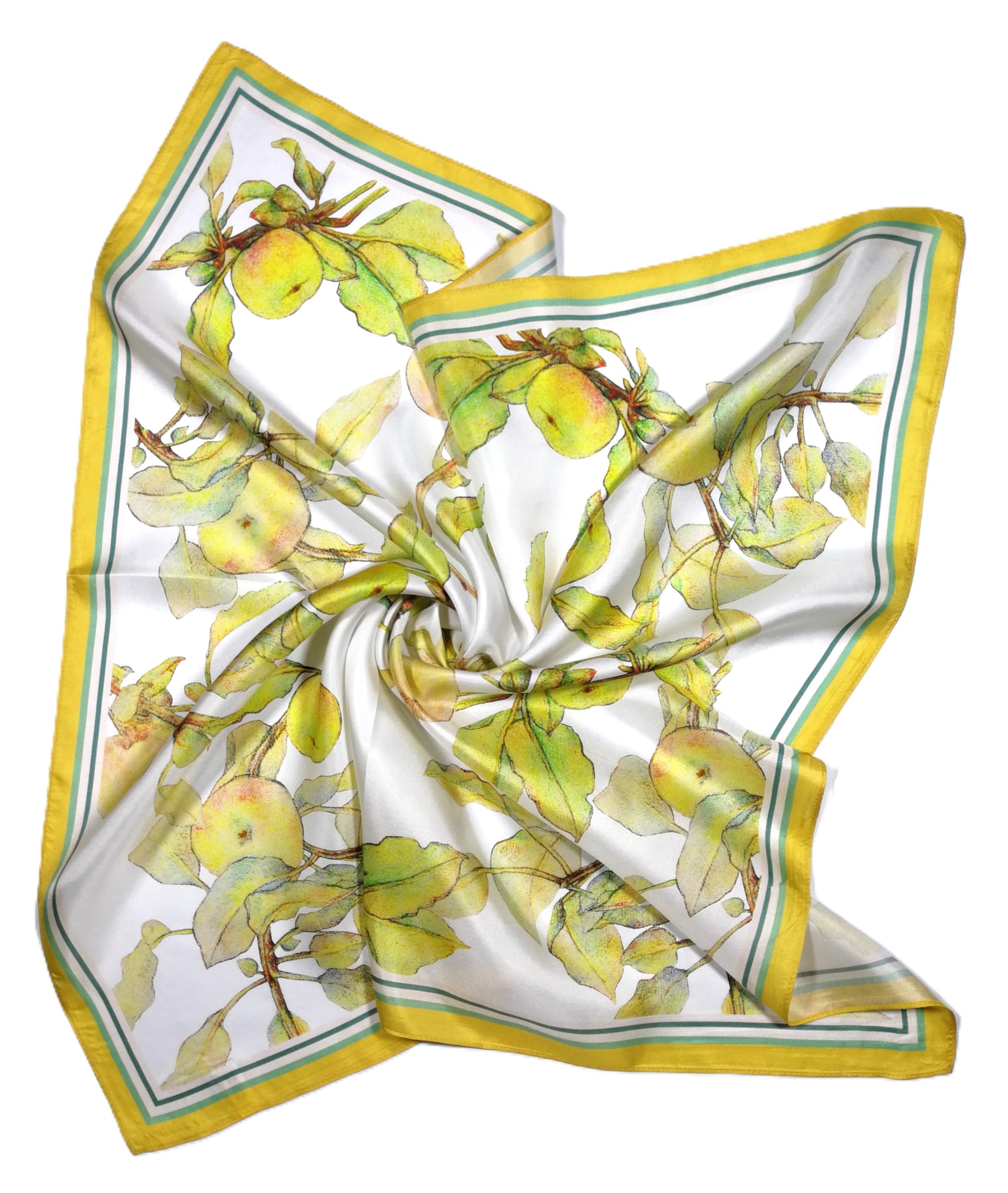 Shanlin 100% Mulberry Silk Twill Scarf Hand-Drawn Nature Print Square Silk Neckerchief Headscarf for Women (26"x26")