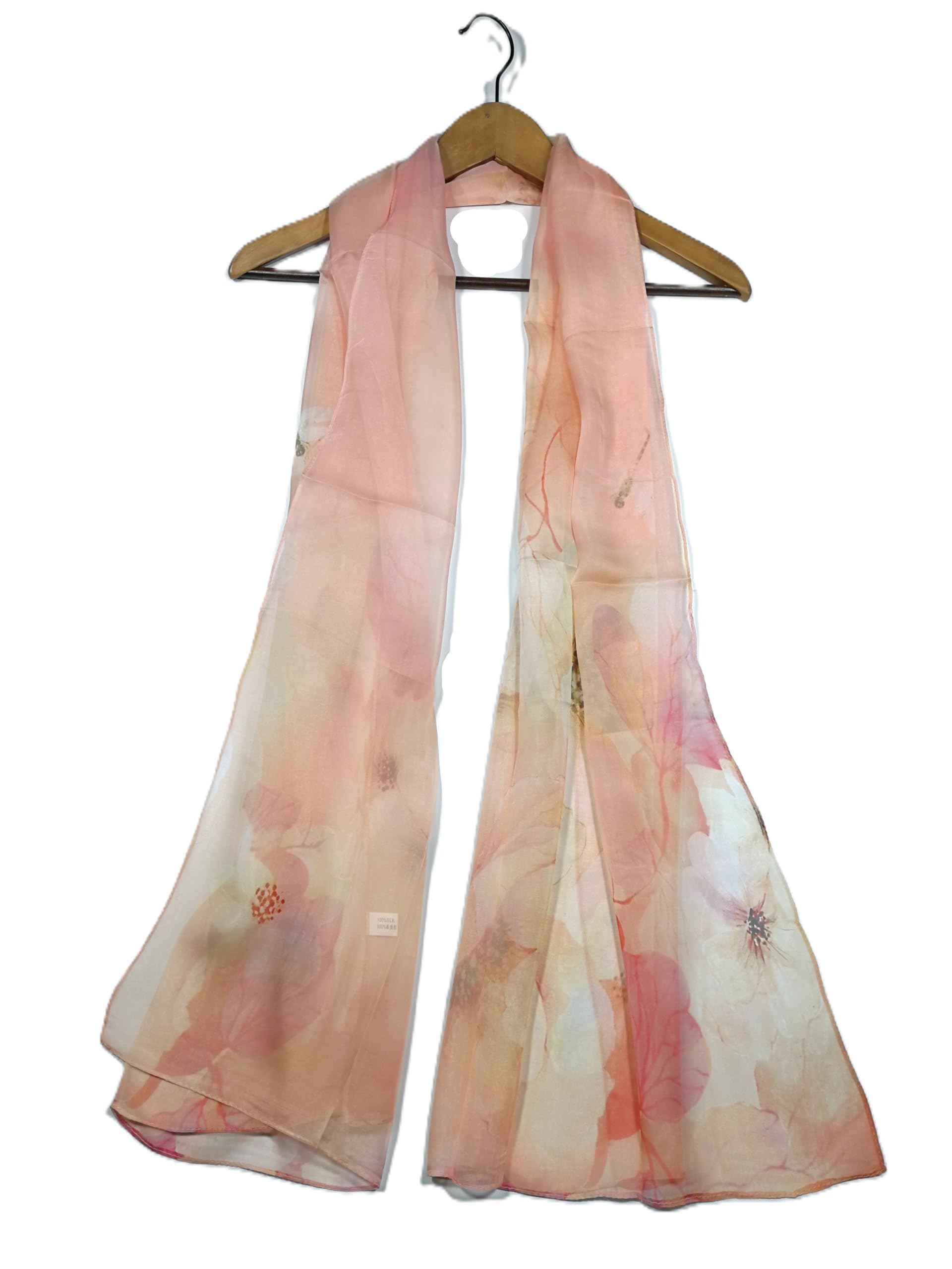 Shanlin 100% Mulberry Silk Chiffon Floral Long Scarf for Travel, Office, Wedding & Daily Wear 180 x 65 cm