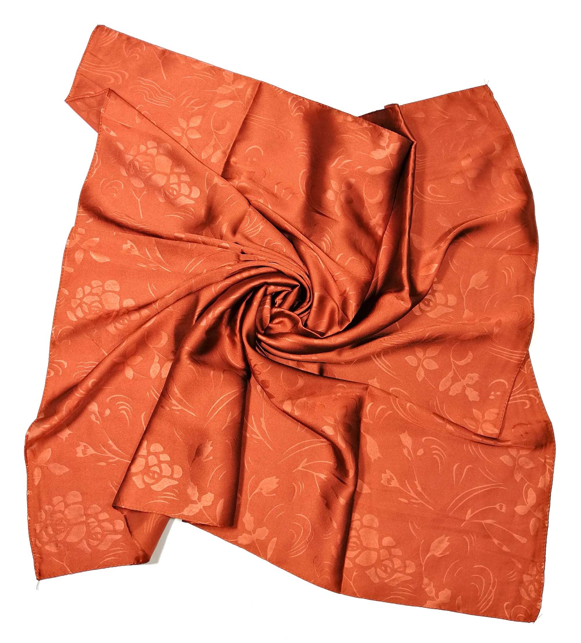 Shanlin Floral Pattern Solid Color Silk Feel Square Scarves (27.5"X27.5")