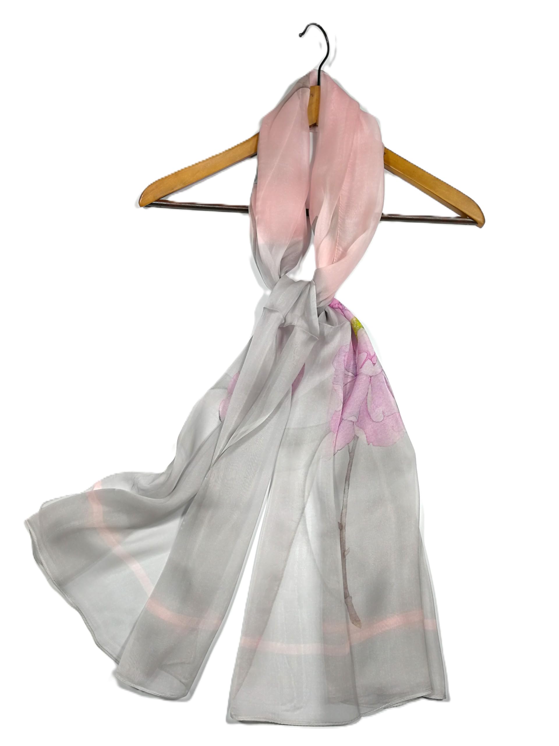 Shanlin 100% Mulberry Silk Chiffon Floral Long Scarf for Travel, Office, Wedding & Daily Wear 180 x 65 cm