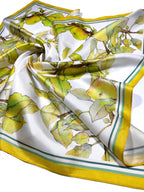 Shanlin 100% Mulberry Silk Twill Scarf Hand-Drawn Nature Print Square Silk Neckerchief Headscarf for Women (26"x26")