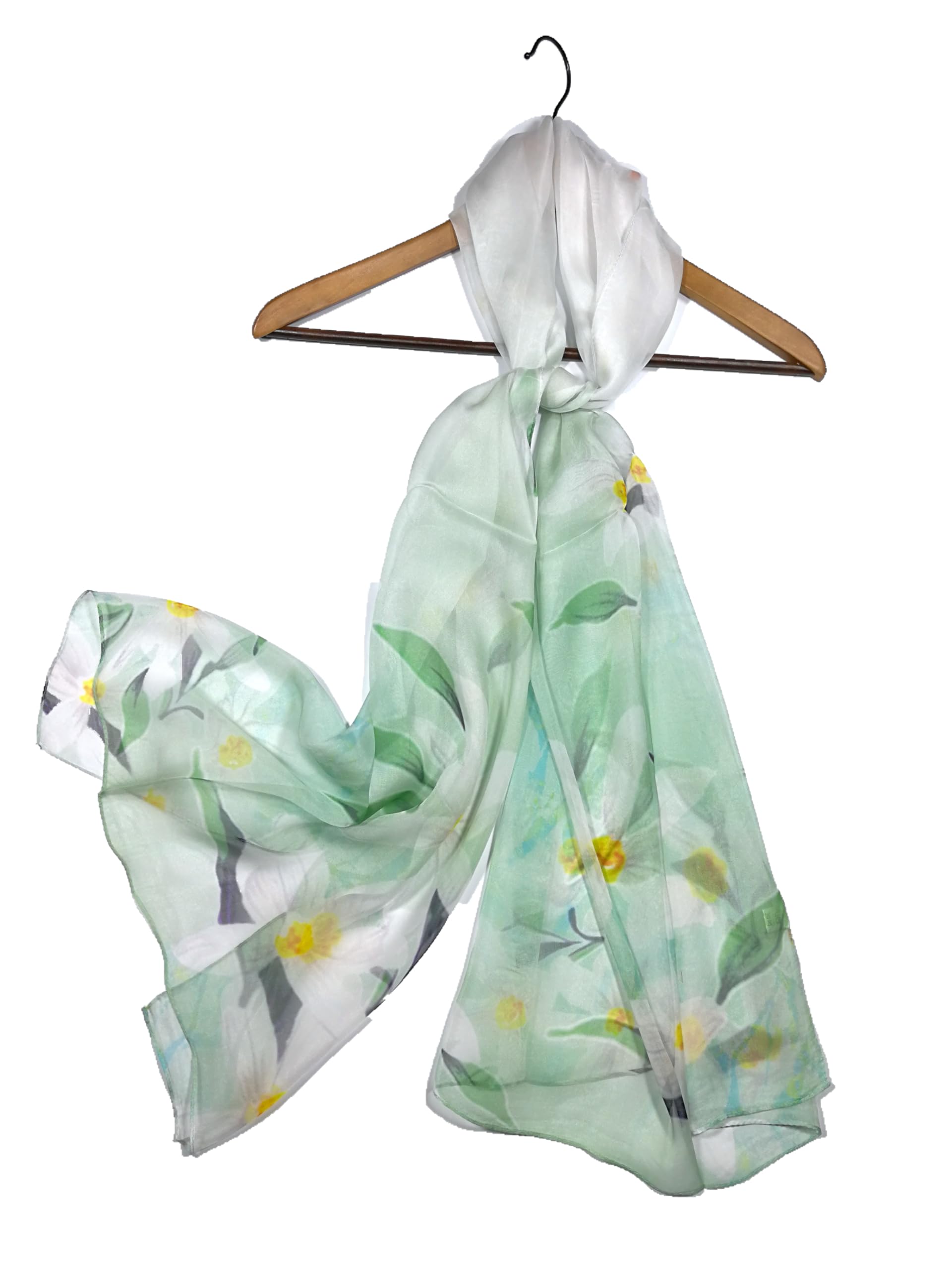 Shanlin 100% Mulberry Silk Chiffon Floral Long Scarf for Travel, Office, Wedding & Daily Wear 180 x 65 cm