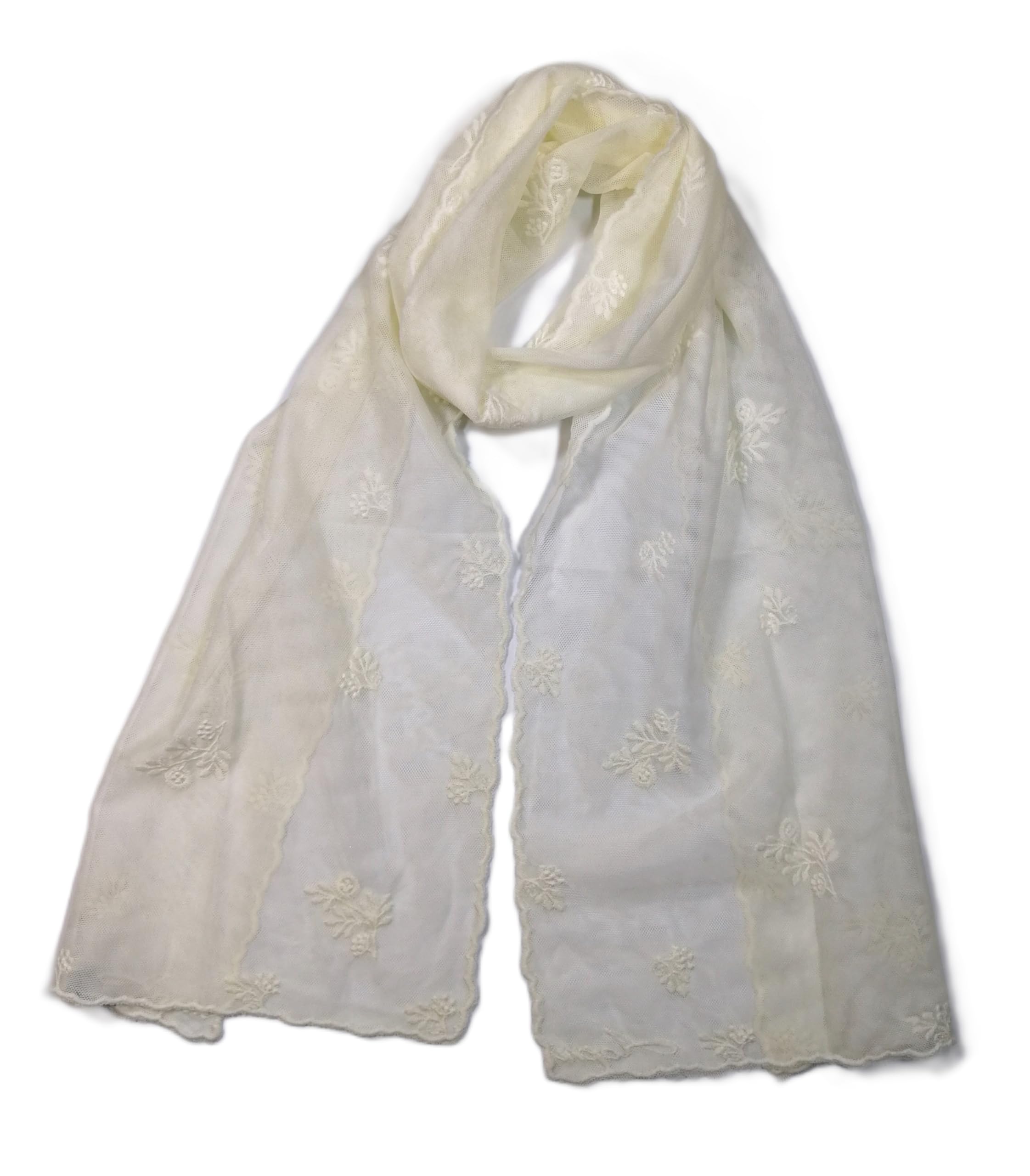 Shanlin Delicate Floral Embroidered Mesh Lace Scarf for Women