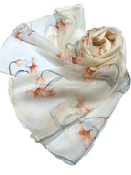 Shanlin 100% Mulberry Silk Chiffon Floral Long Scarf for Travel, Office, Wedding & Daily Wear 180 x 65 cm