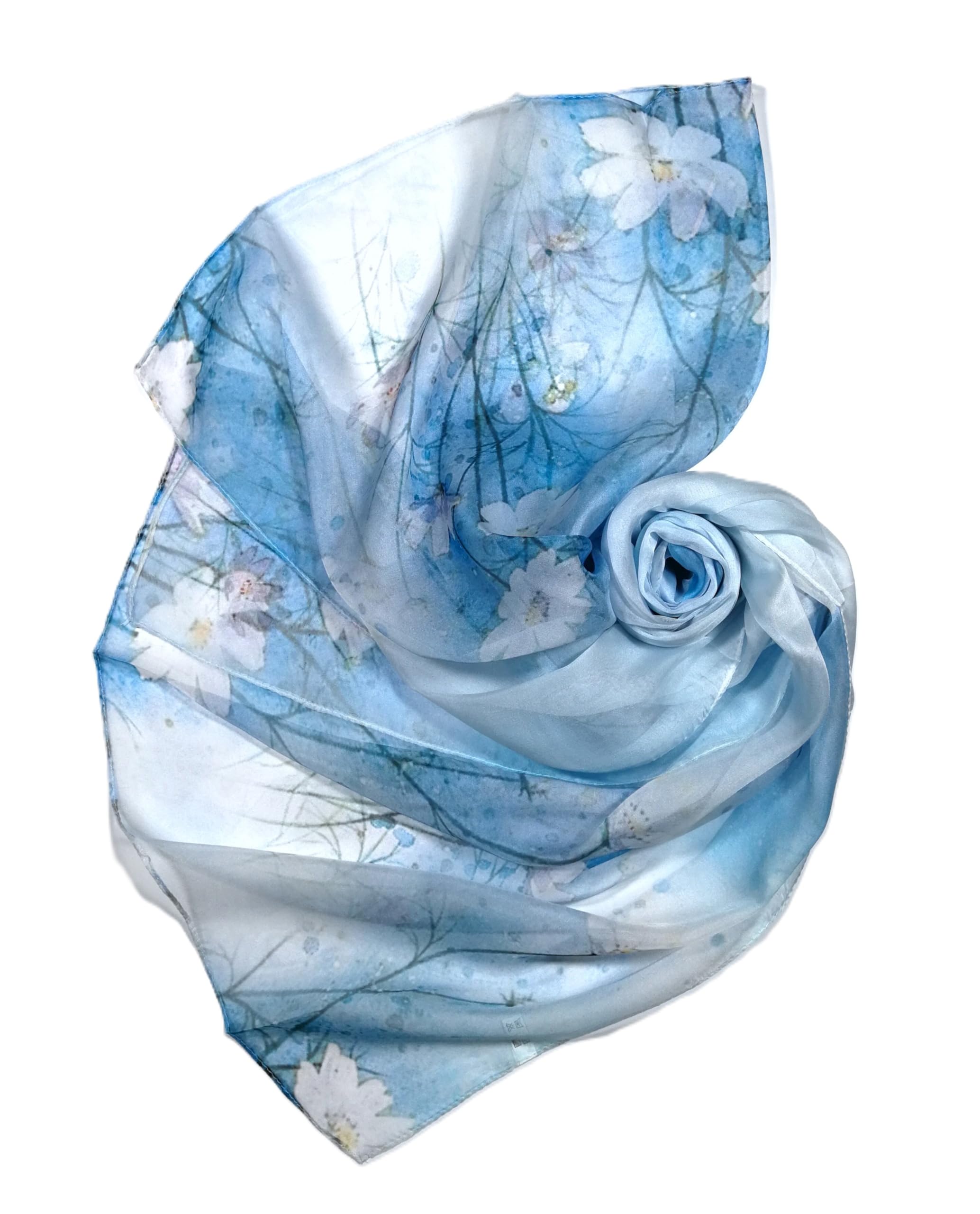 Shanlin 100% Mulberry Silk Chiffon Floral Long Scarf for Travel, Office, Wedding & Daily Wear 180 x 65 cm