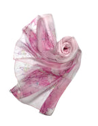 Shanlin 100% Mulberry Silk Chiffon Floral Long Scarf for Travel, Office, Wedding & Daily Wear 180 x 65 cm