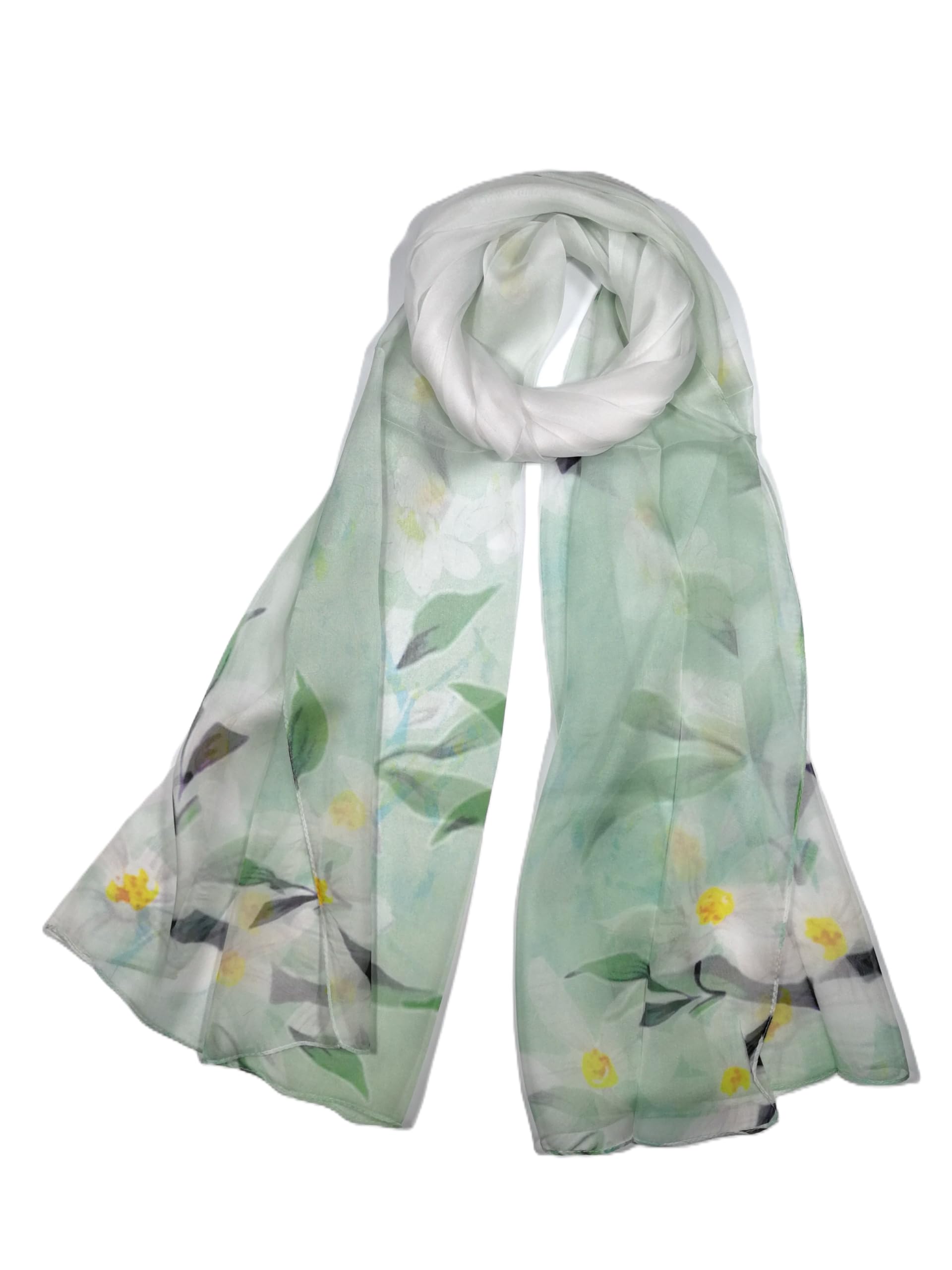 Shanlin 100% Mulberry Silk Chiffon Floral Long Scarf for Travel, Office, Wedding & Daily Wear 180 x 65 cm