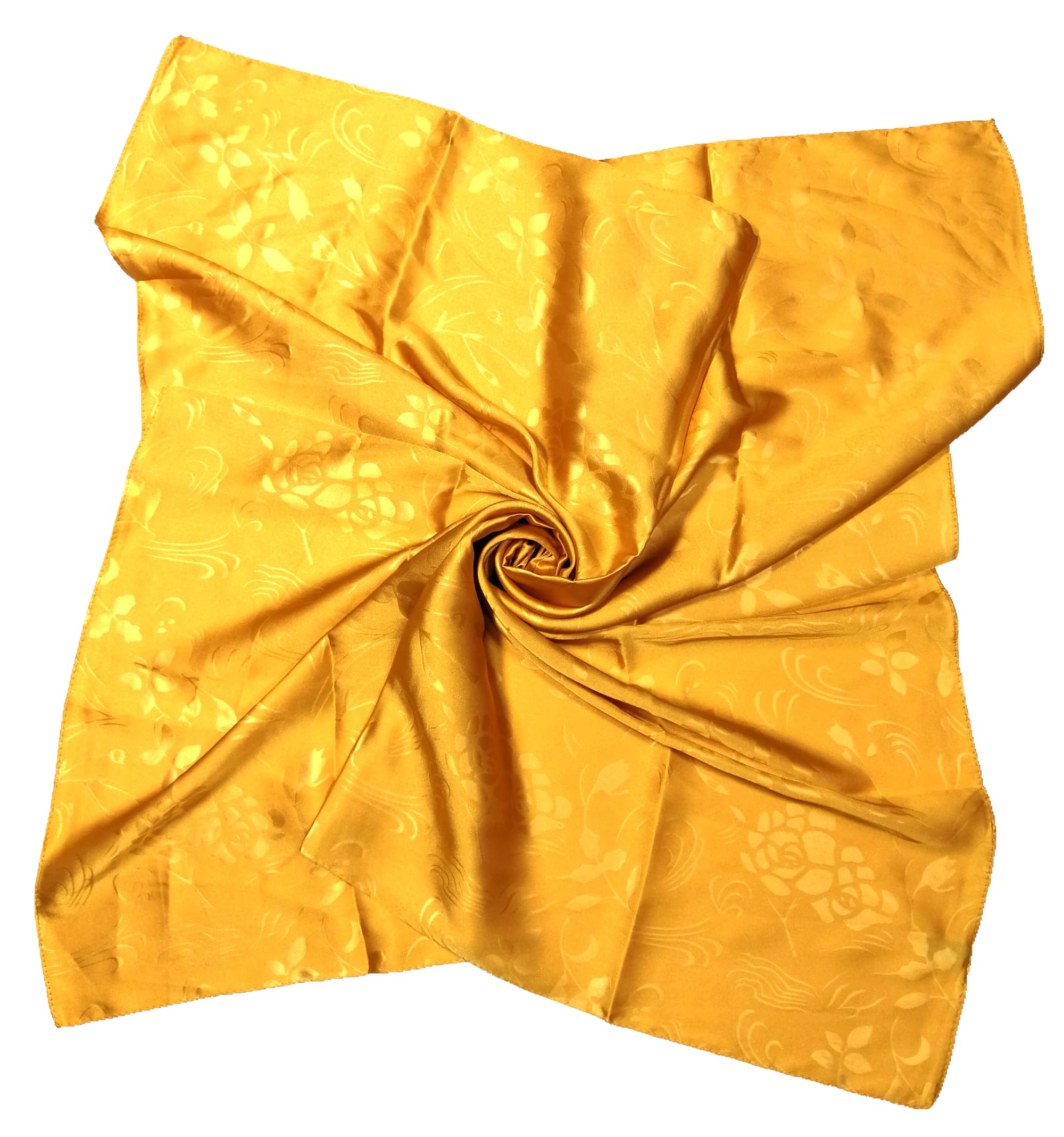Shanlin Floral Pattern Solid Color Silk Feel Square Scarves (27.5"X27.5")