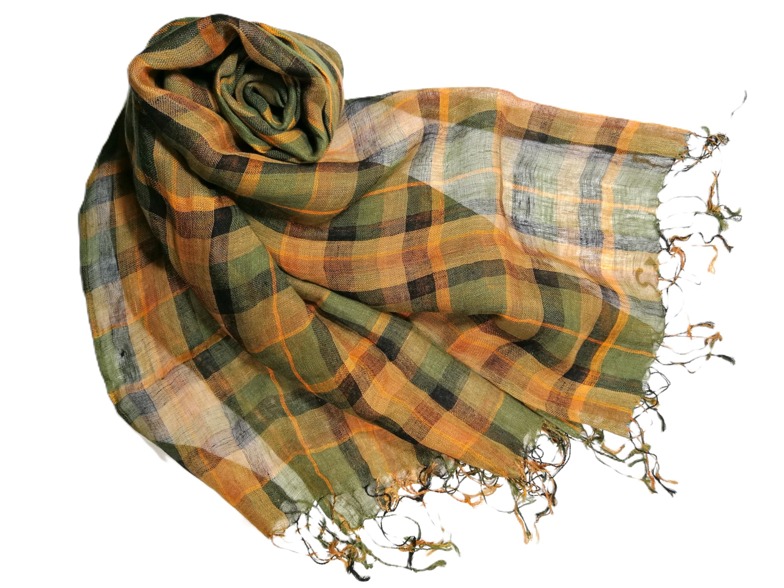 Shanlin Unisex 100% Linen Scarves for Men and Women (Plaid & Stripes)
