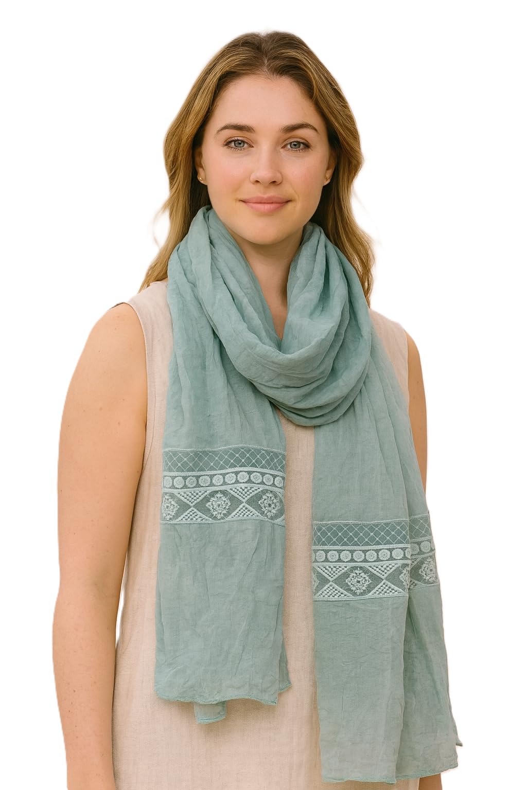 Shanlin Cotton Blend Solid Color Scarves with Elegant Lace Edge for Women