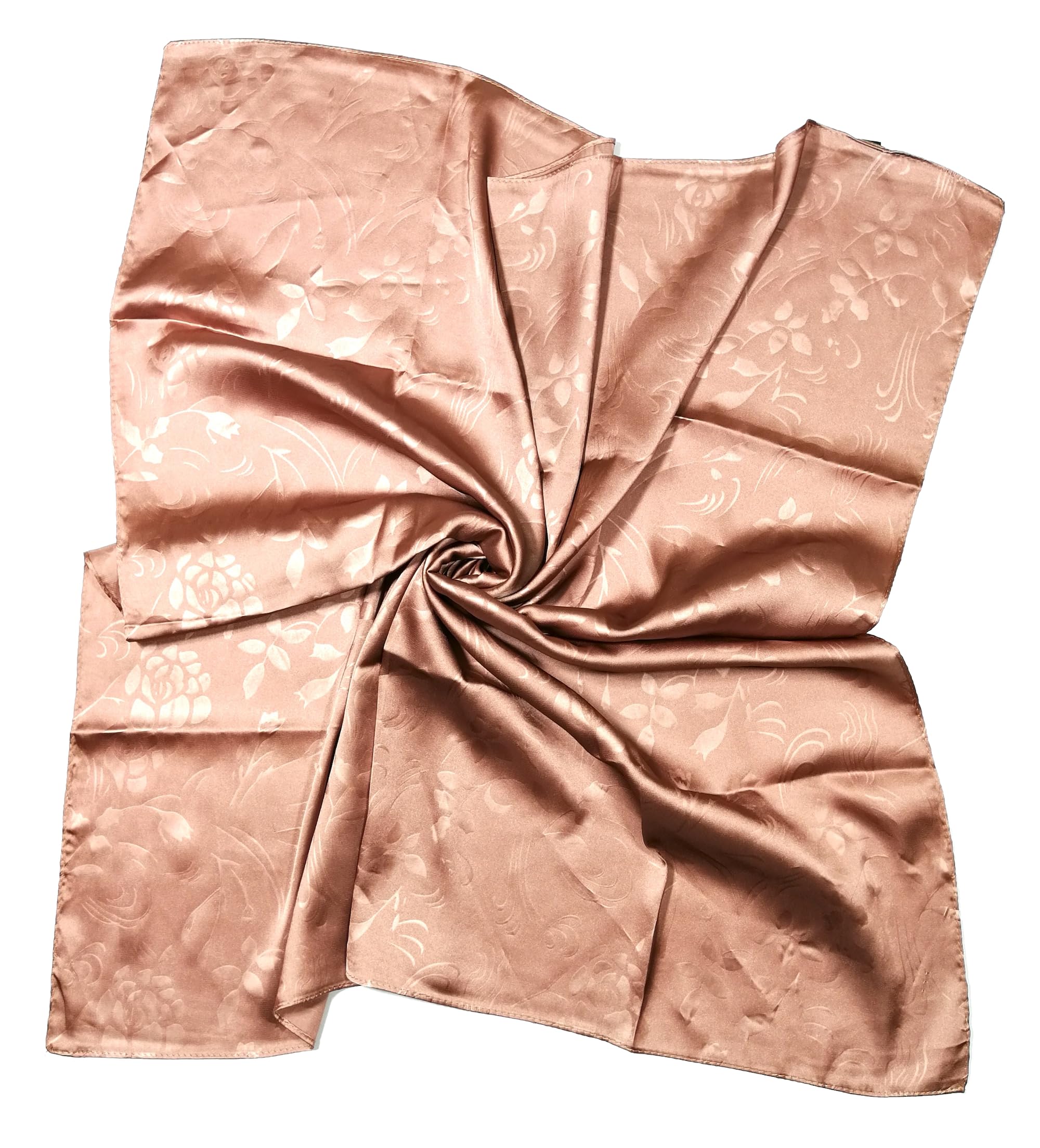 Shanlin Floral Pattern Solid Color Silk Feel Square Scarves (27.5"X27.5")