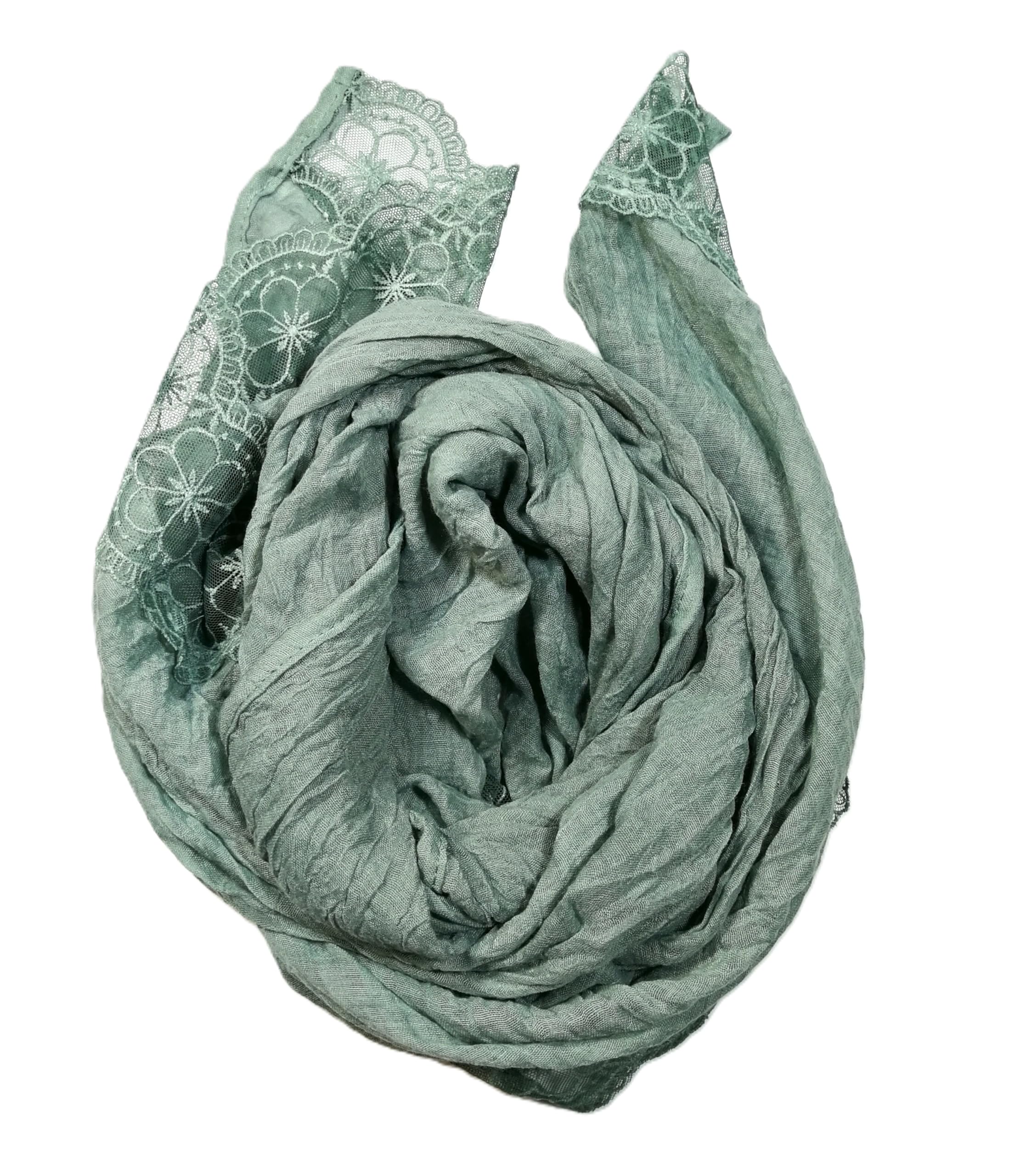 Shanlin Cotton Blend Solid Color Scarves with Elegant Lace Edge for Women
