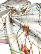Shanlin 100% Mulberry Silk Twill Scarf Hand-Drawn Nature Print Square Silk Neckerchief Headscarf for Women (26"x26")