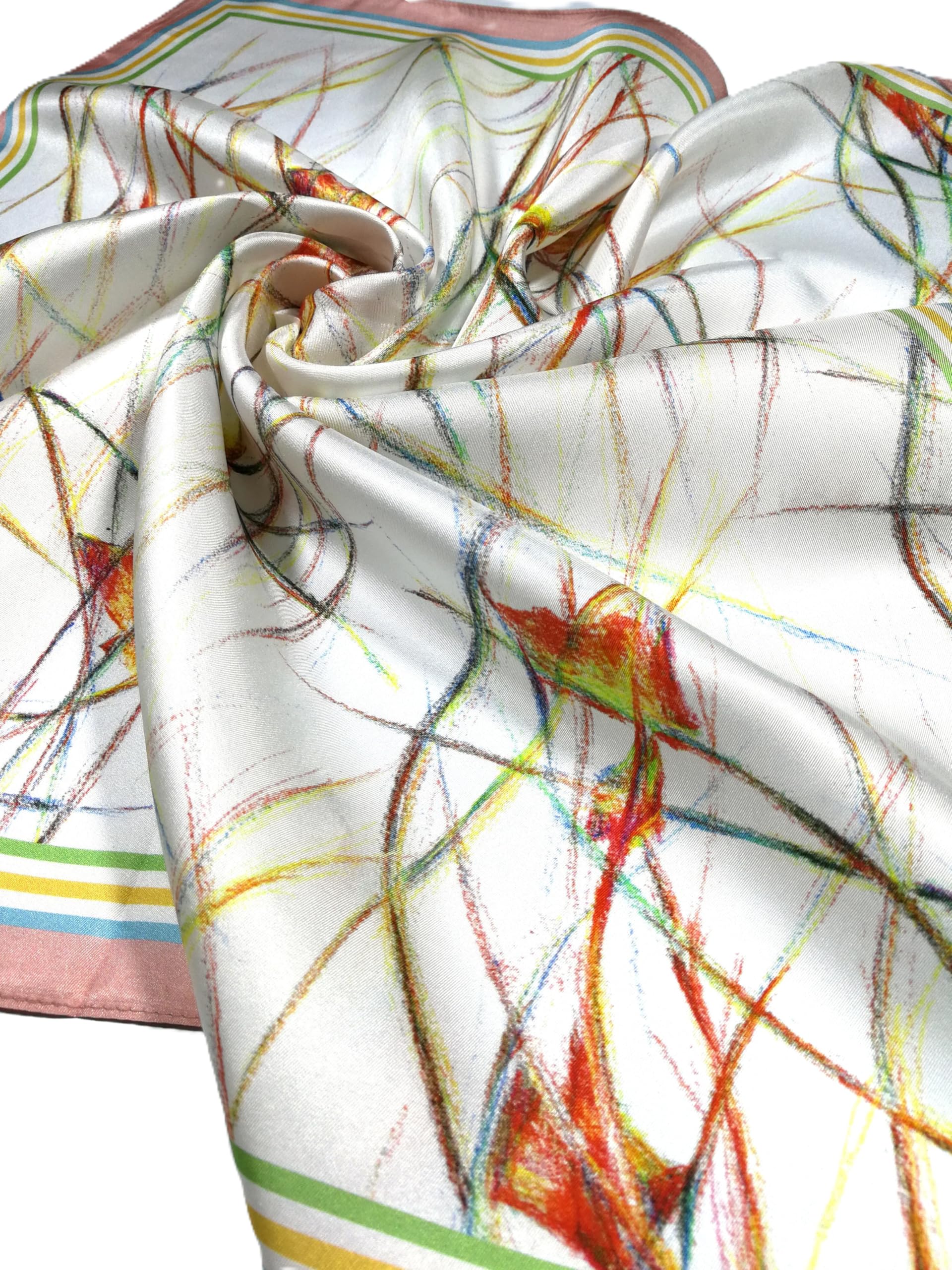 Shanlin 100% Mulberry Silk Twill Scarf Hand-Drawn Nature Print Square Silk Neckerchief Headscarf for Women (26"x26")