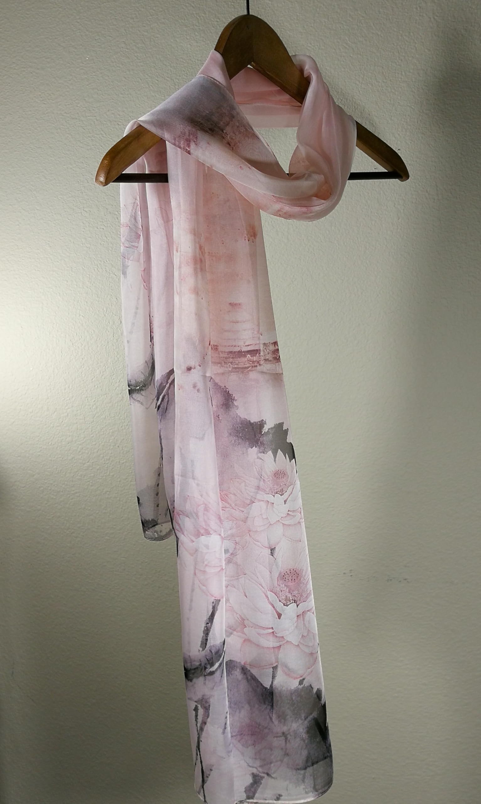 Shanlin 100% Mulberry Silk Chiffon Floral Long Scarf for Travel, Office, Wedding & Daily Wear 180 x 65 cm