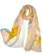 Shanlin 100% Mulberry Silk Chiffon Floral Long Scarf for Travel, Office, Wedding & Daily Wear 180 x 65 cm