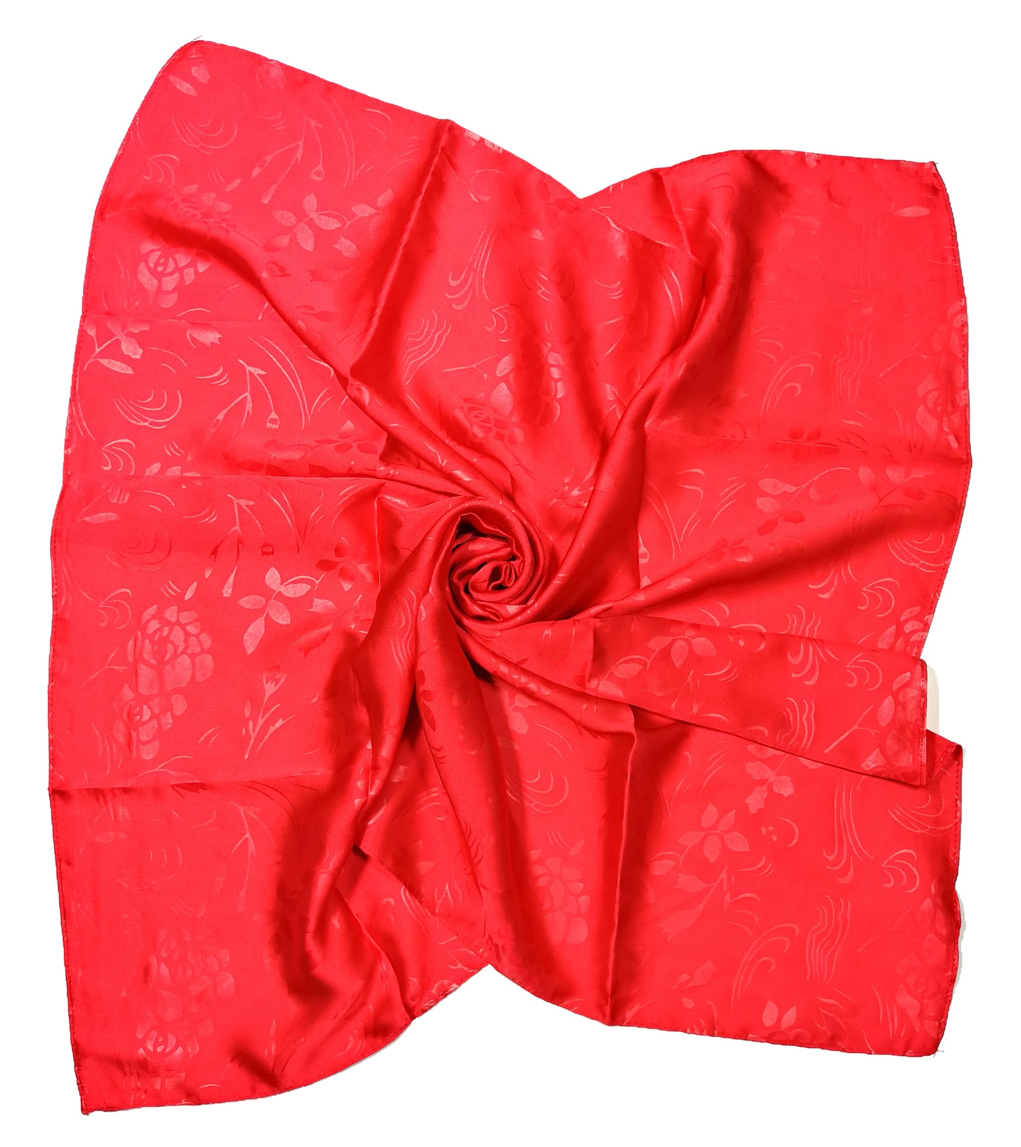 Shanlin Floral Pattern Solid Color Silk Feel Square Scarves (27.5"X27.5")