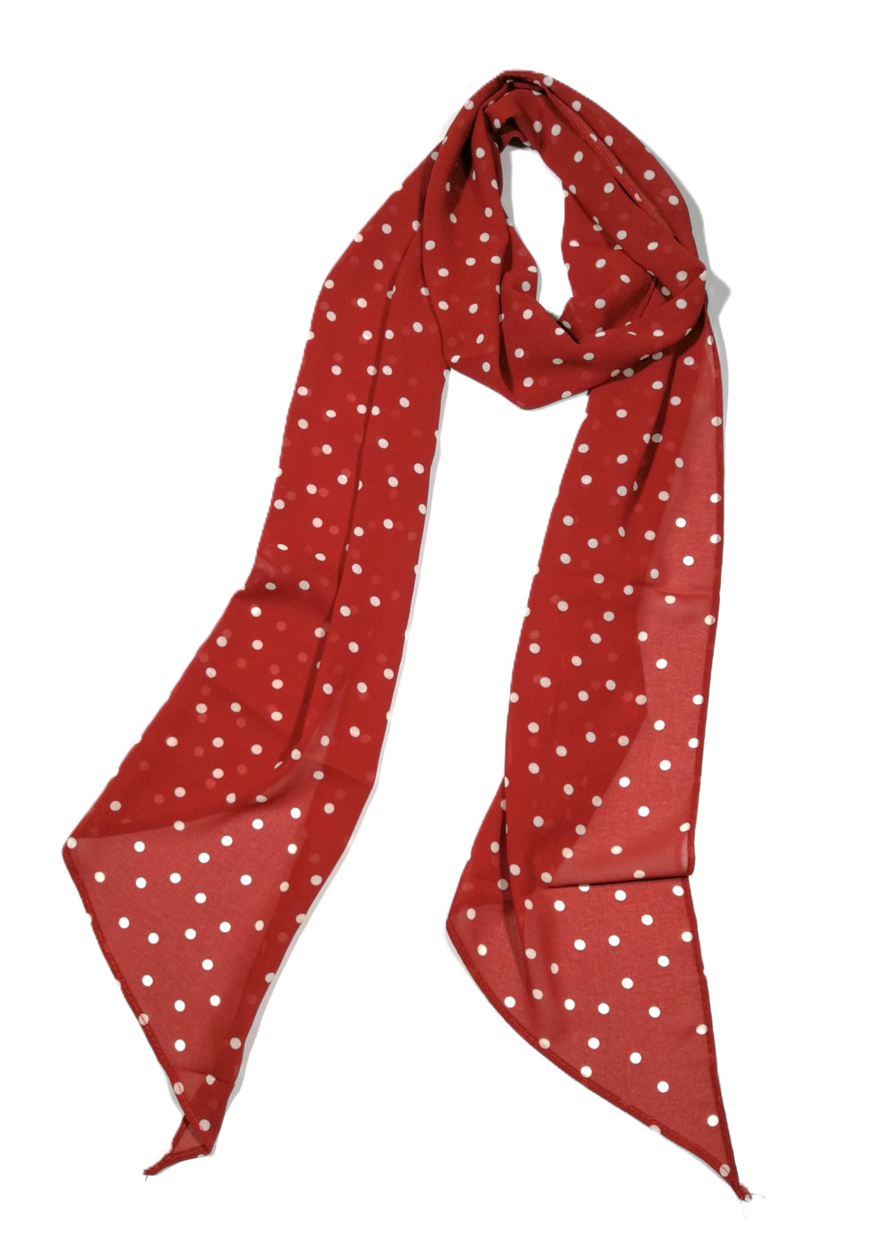 Shanlin Vintage Polka Dot Chiffon Skinny Scarf – Lightweight Retro Long Ribbon for Neck, Hair, Hat