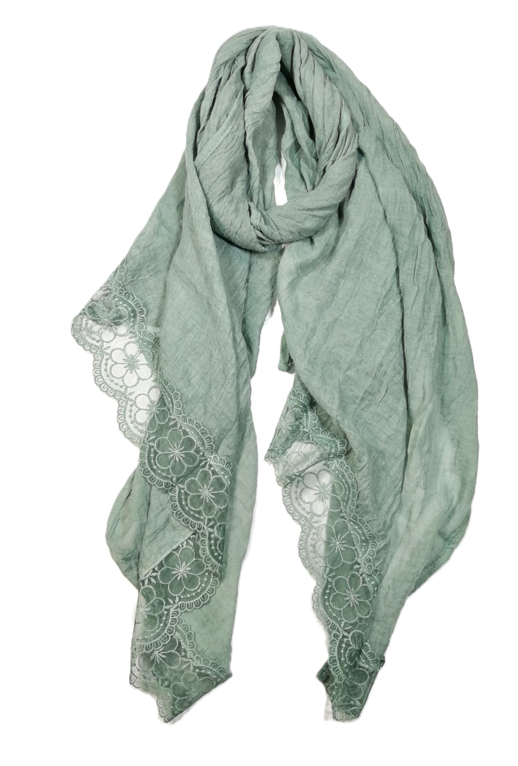 Shanlin Cotton Blend Solid Color Scarves with Elegant Lace Edge for Women