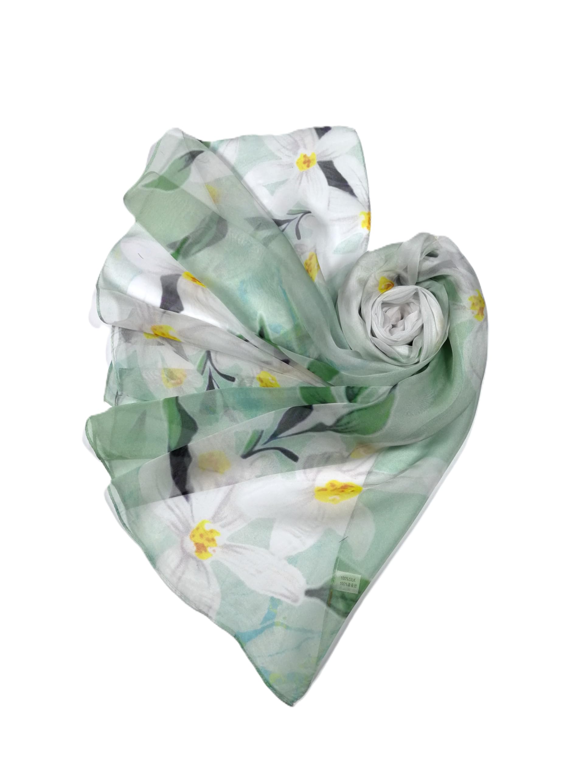 Shanlin 100% Mulberry Silk Chiffon Floral Long Scarf for Travel, Office, Wedding & Daily Wear 180 x 65 cm