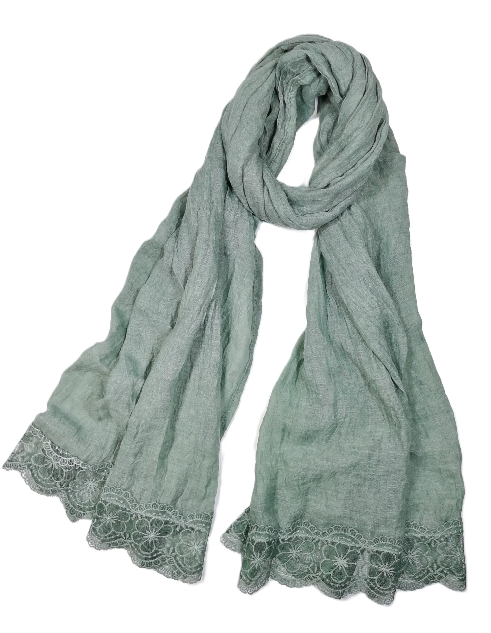 Shanlin Cotton Blend Solid Color Scarves with Elegant Lace Edge for Women