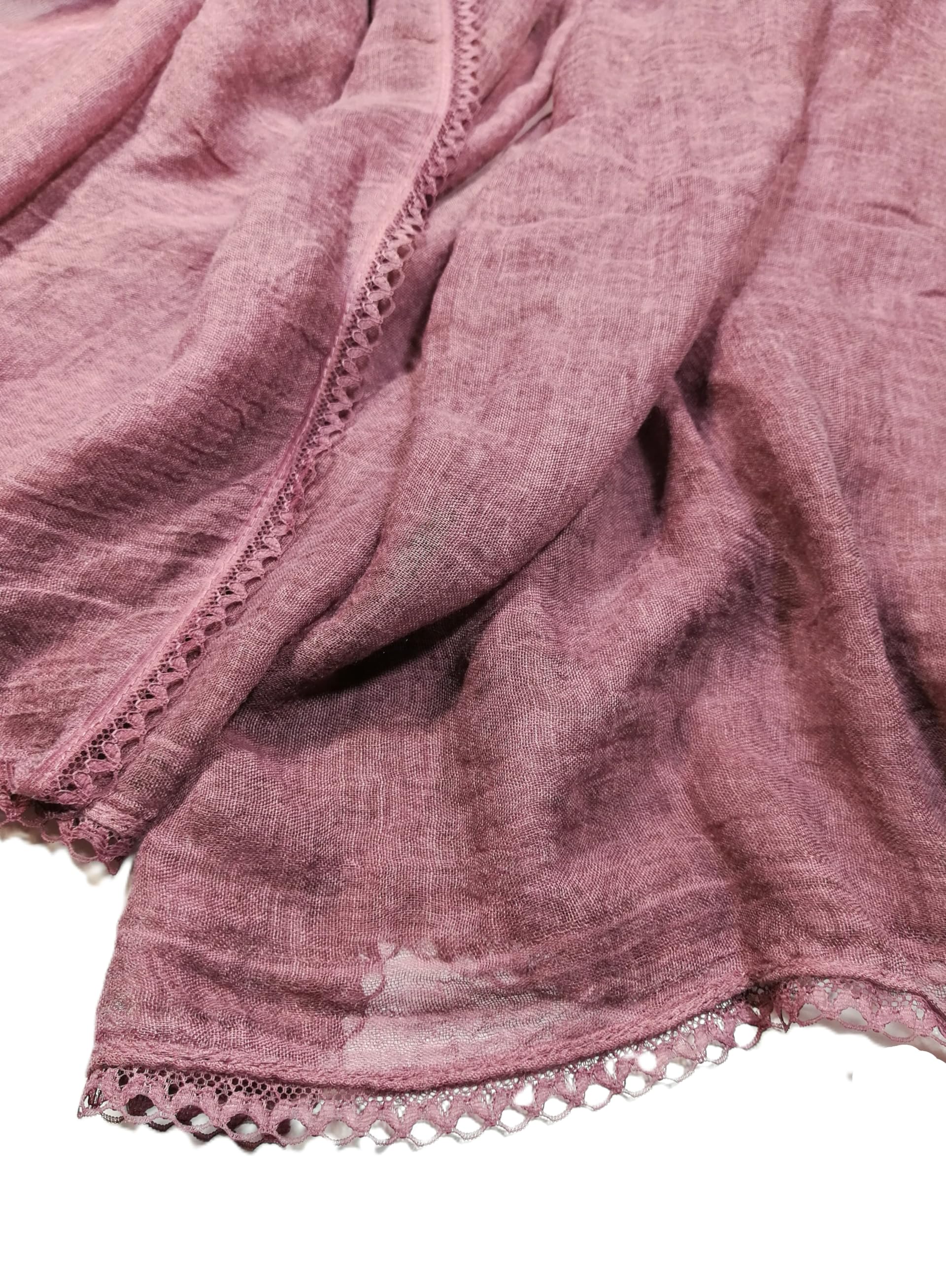 Shanlin Cotton Blend Solid Color Scarves with Elegant Lace Edge for Women