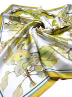 Shanlin 100% Mulberry Silk Twill Scarf Hand-Drawn Nature Print Square Silk Neckerchief Headscarf for Women (26"x26")