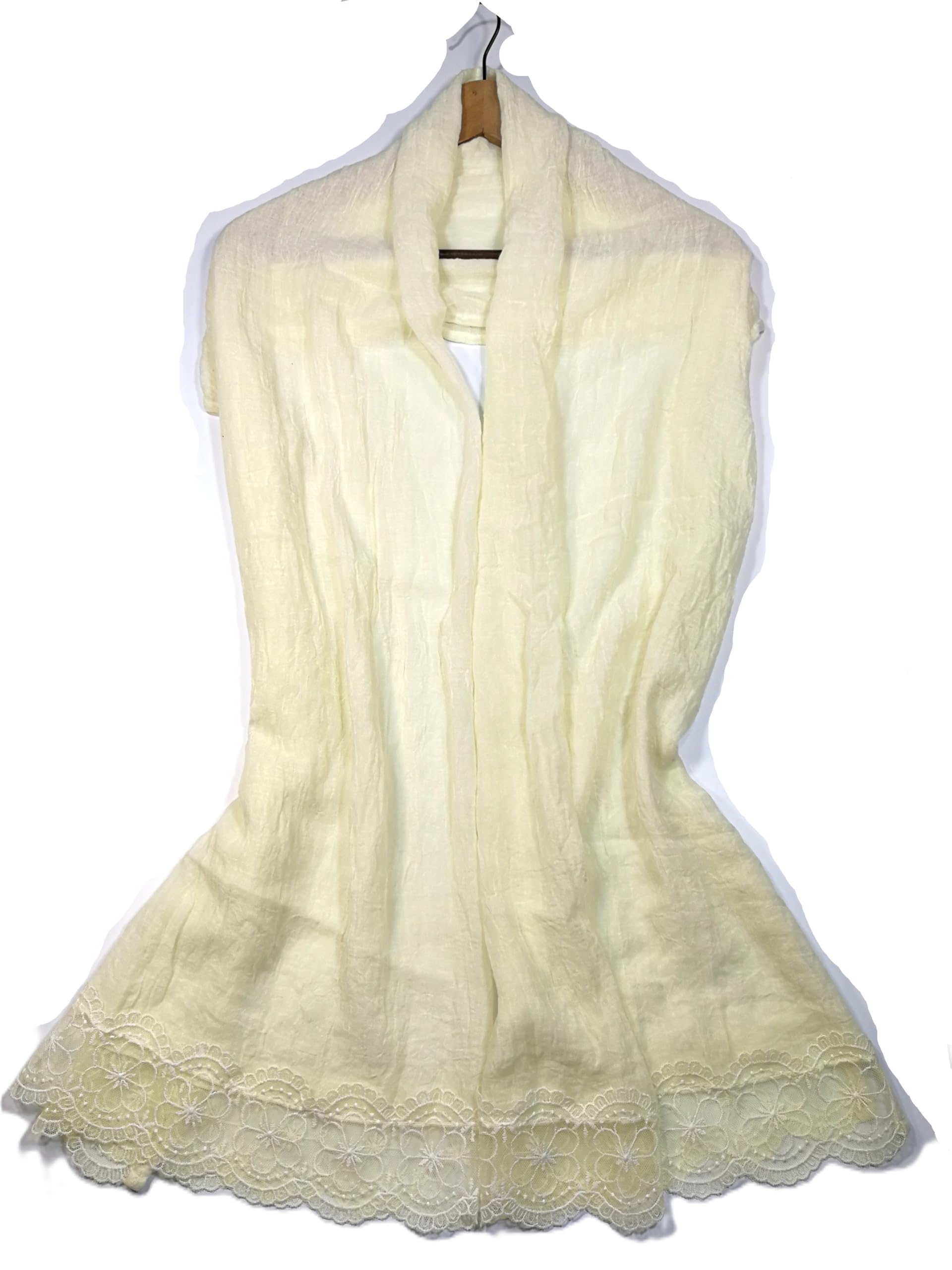 Shanlin Cotton Blend Solid Color Scarves with Elegant Lace Edge for Women