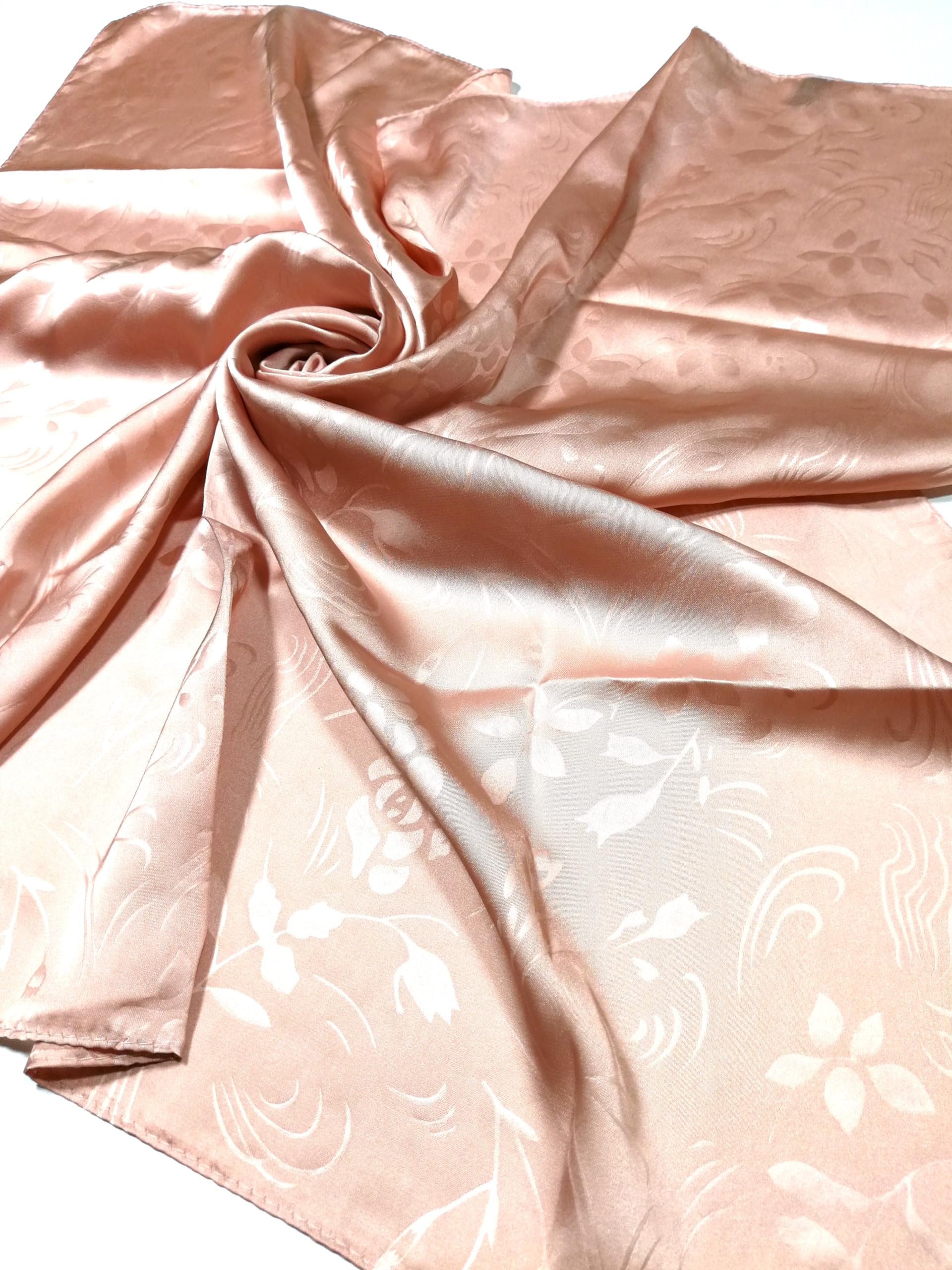 Shanlin Floral Pattern Solid Color Silk Feel Square Scarves (27.5"X27.5")