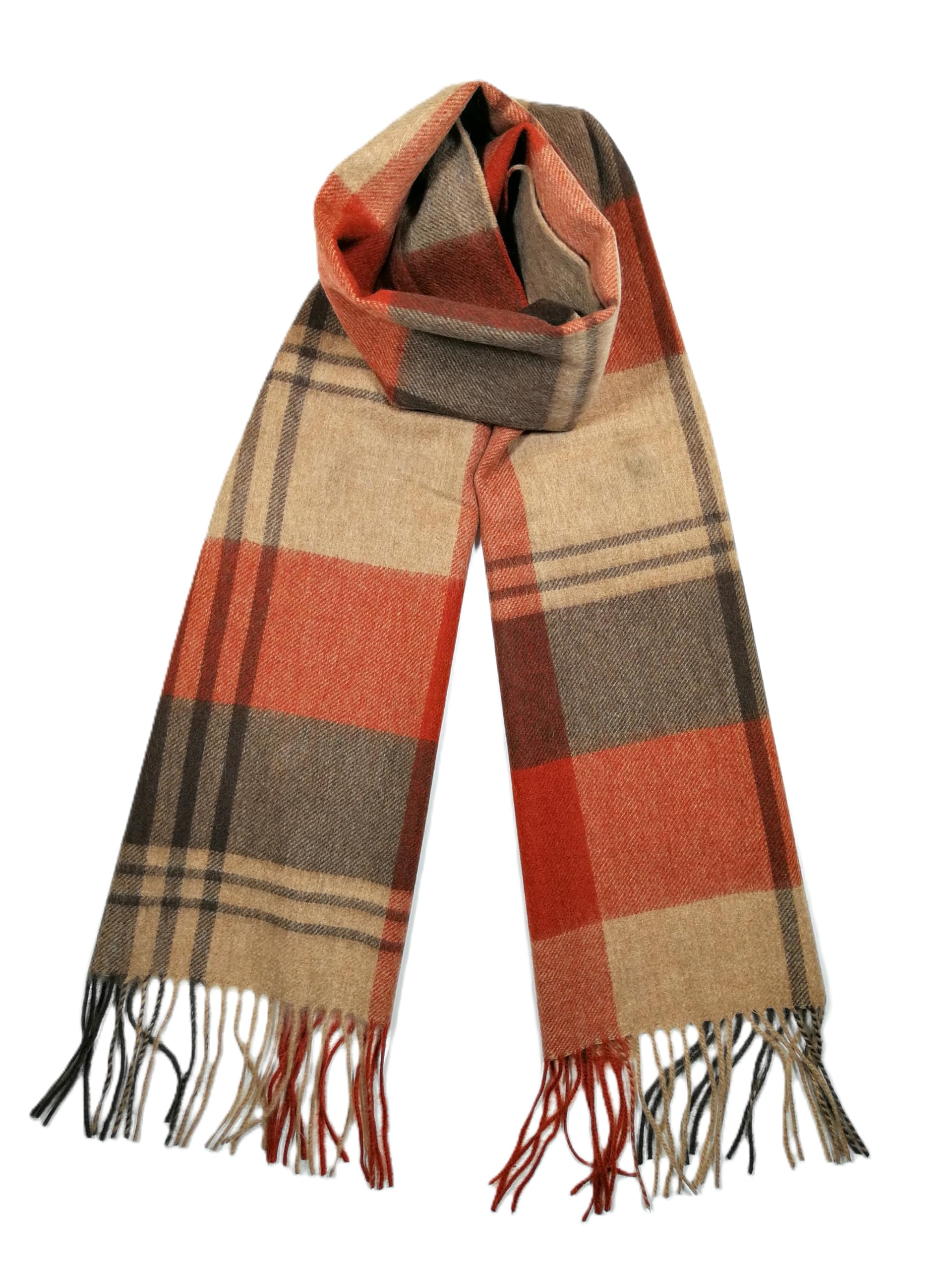 Shanlin 100% Australian Merino Wool Plaid Scarf for Men & Women – Soft, Warm, Lightweight Winter Wrap with Fringe
