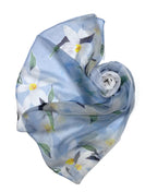 Shanlin 100% Mulberry Silk Chiffon Floral Long Scarf for Travel, Office, Wedding & Daily Wear 180 x 65 cm