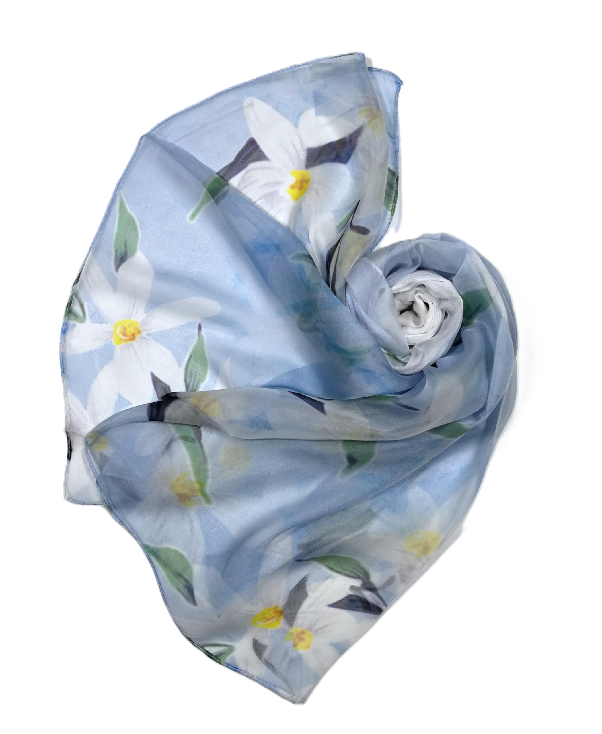 Shanlin 100% Mulberry Silk Chiffon Floral Long Scarf for Travel, Office, Wedding & Daily Wear 180 x 65 cm