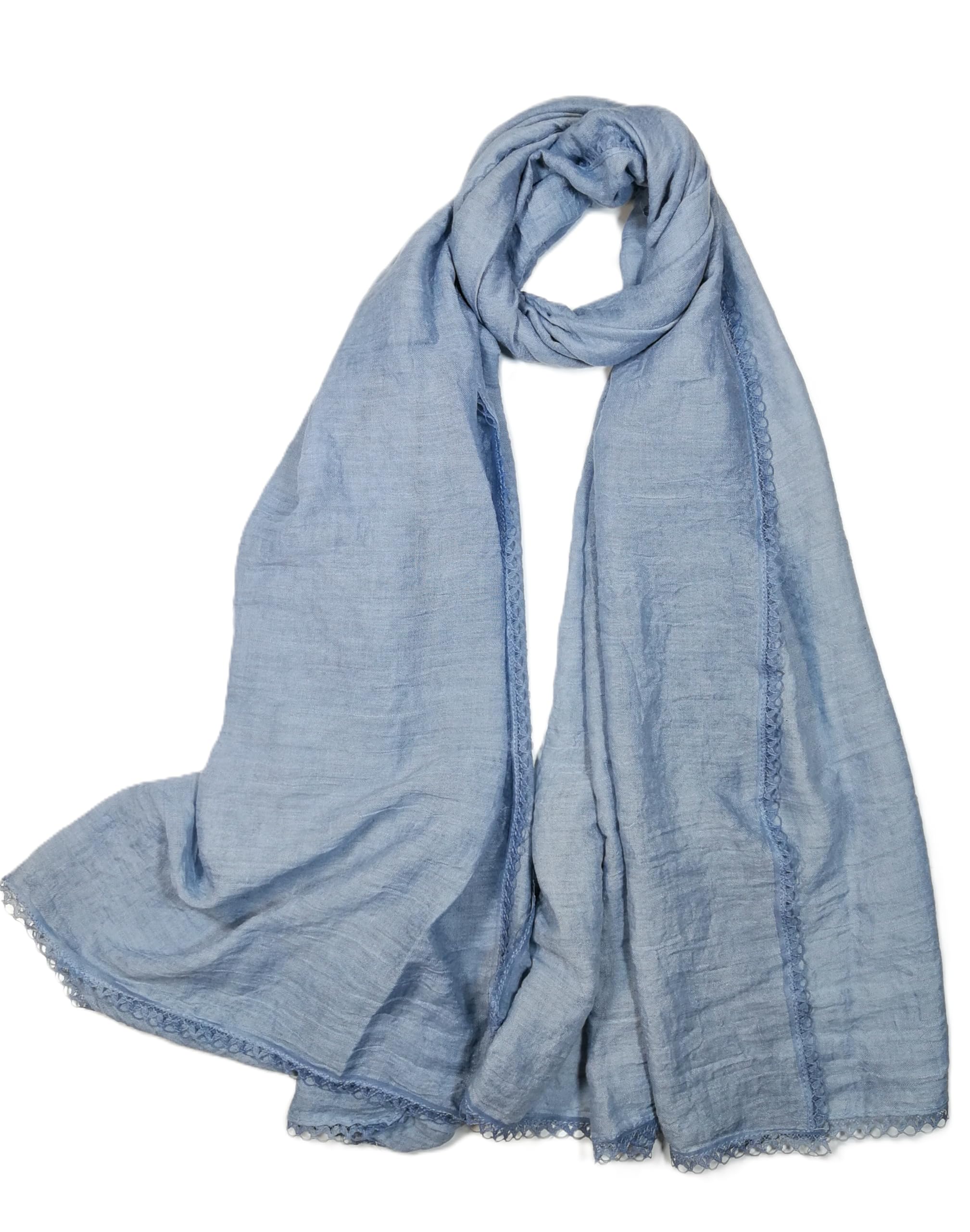 Shanlin Cotton Blend Solid Color Scarves with Elegant Lace Edge for Women