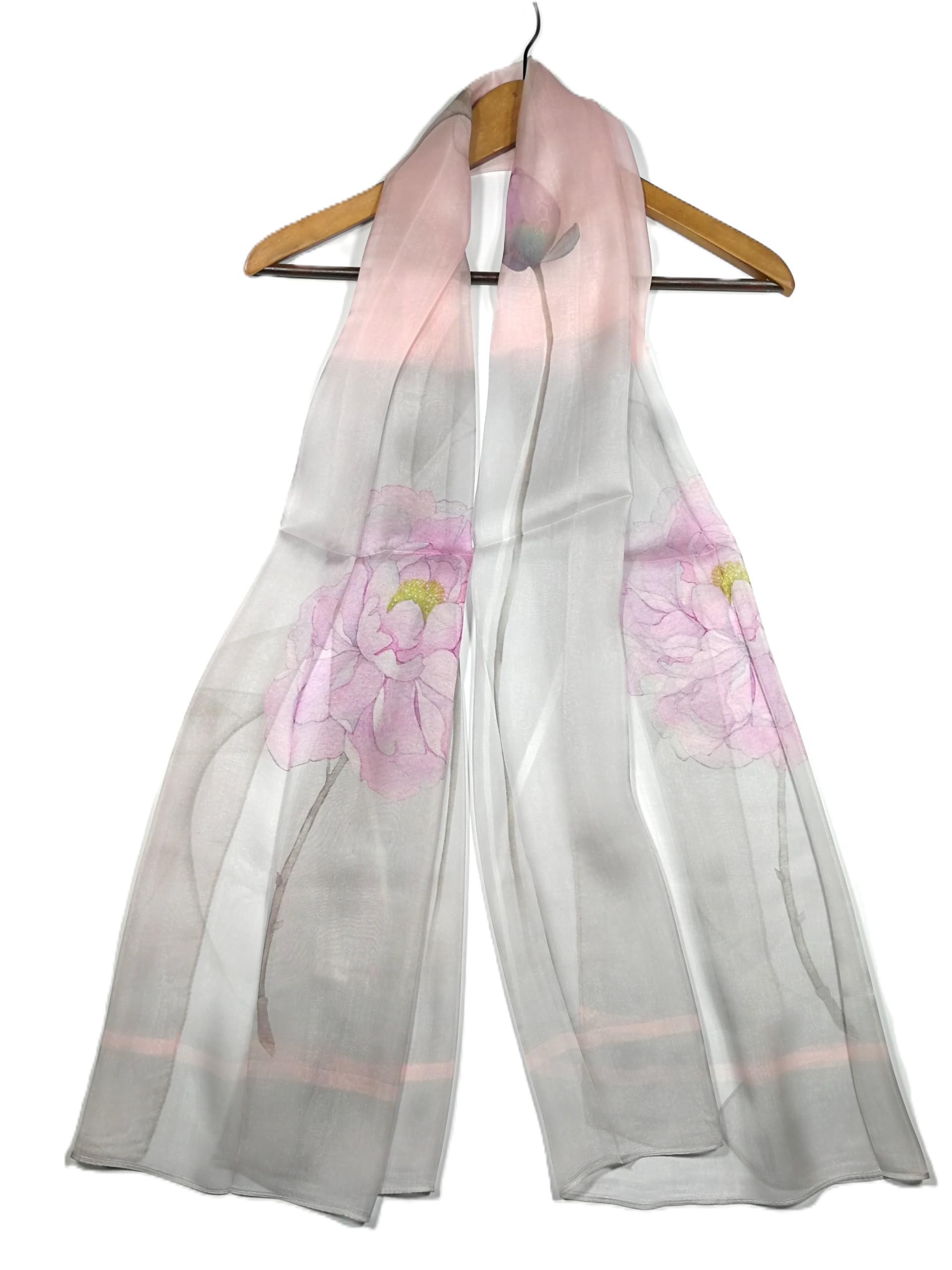 Shanlin 100% Mulberry Silk Chiffon Floral Long Scarf for Travel, Office, Wedding & Daily Wear 180 x 65 cm