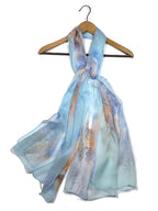 Shanlin 100% Mulberry Silk Chiffon Floral Long Scarf for Travel, Office, Wedding & Daily Wear 180 x 65 cm