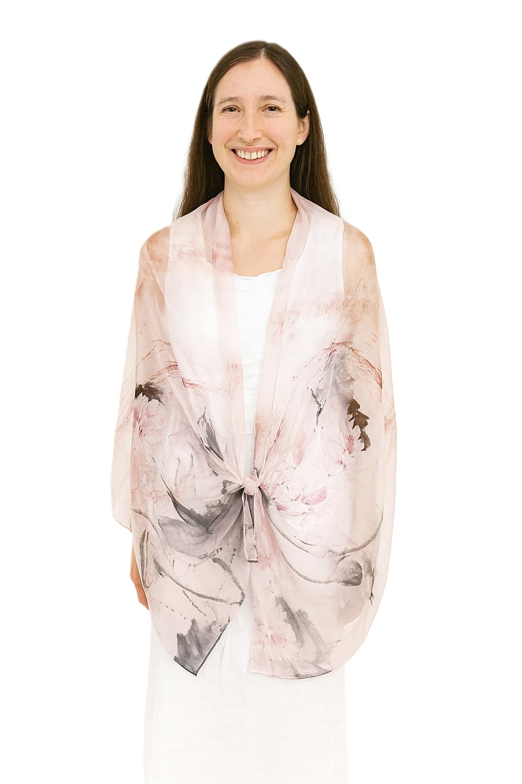 Shanlin 100% Mulberry Silk Chiffon Floral Long Scarf for Travel, Office, Wedding & Daily Wear 180 x 65 cm