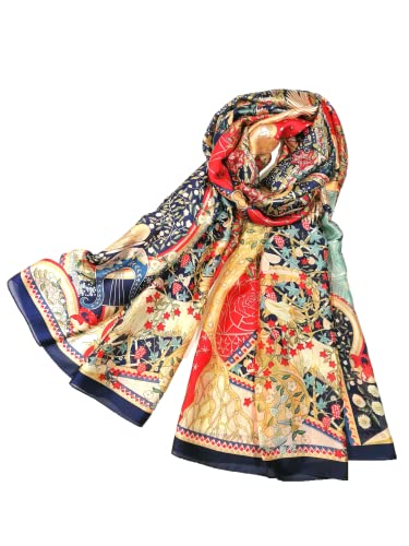 Shanlin Silk Feel Long Floral Satin Scarves for Women in Gift Box