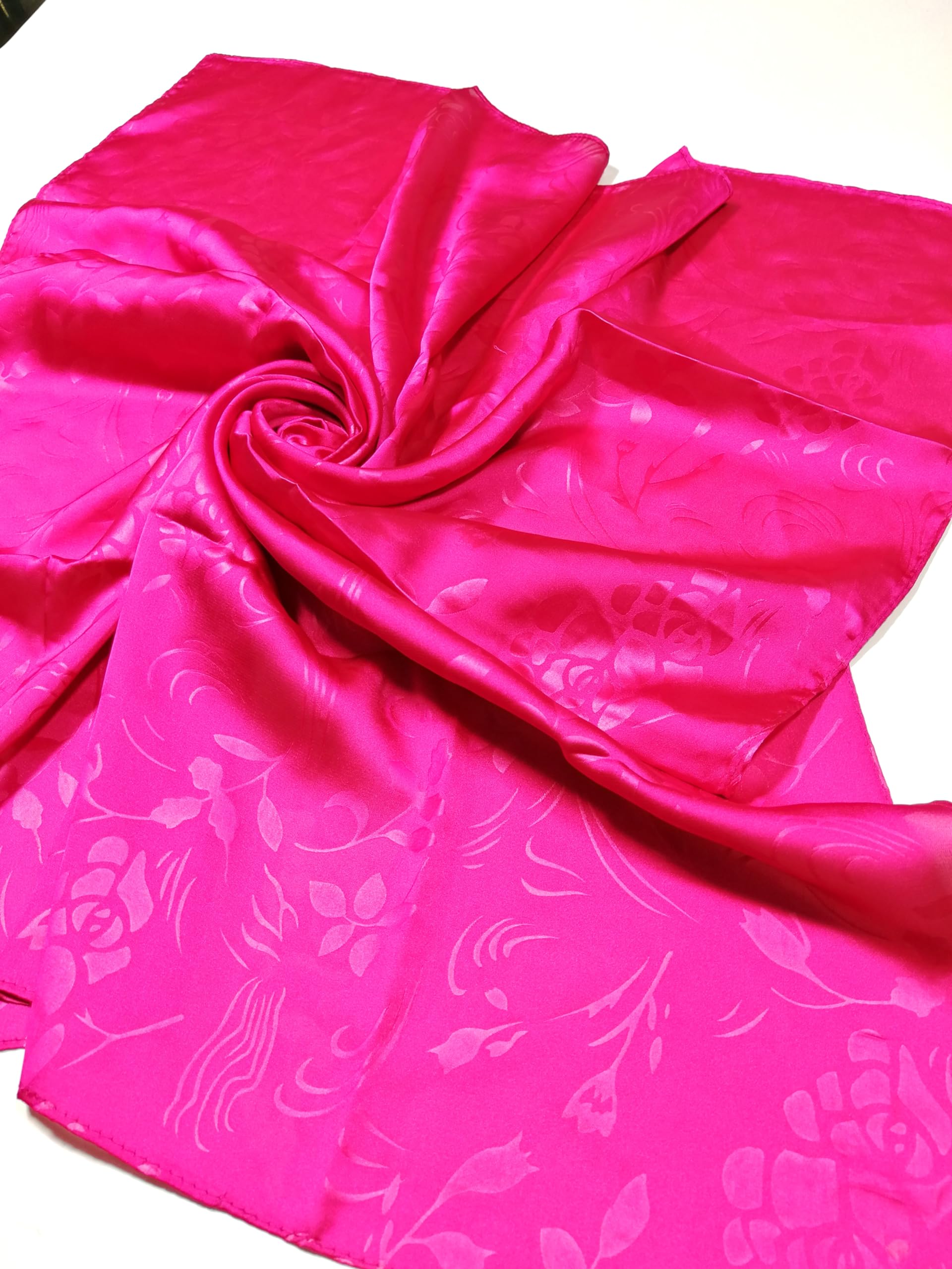 Shanlin Floral Pattern Solid Color Silk Feel Square Scarves (27.5"X27.5")
