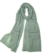 Shanlin Cotton Blend Solid Color Scarves with Elegant Lace Edge for Women