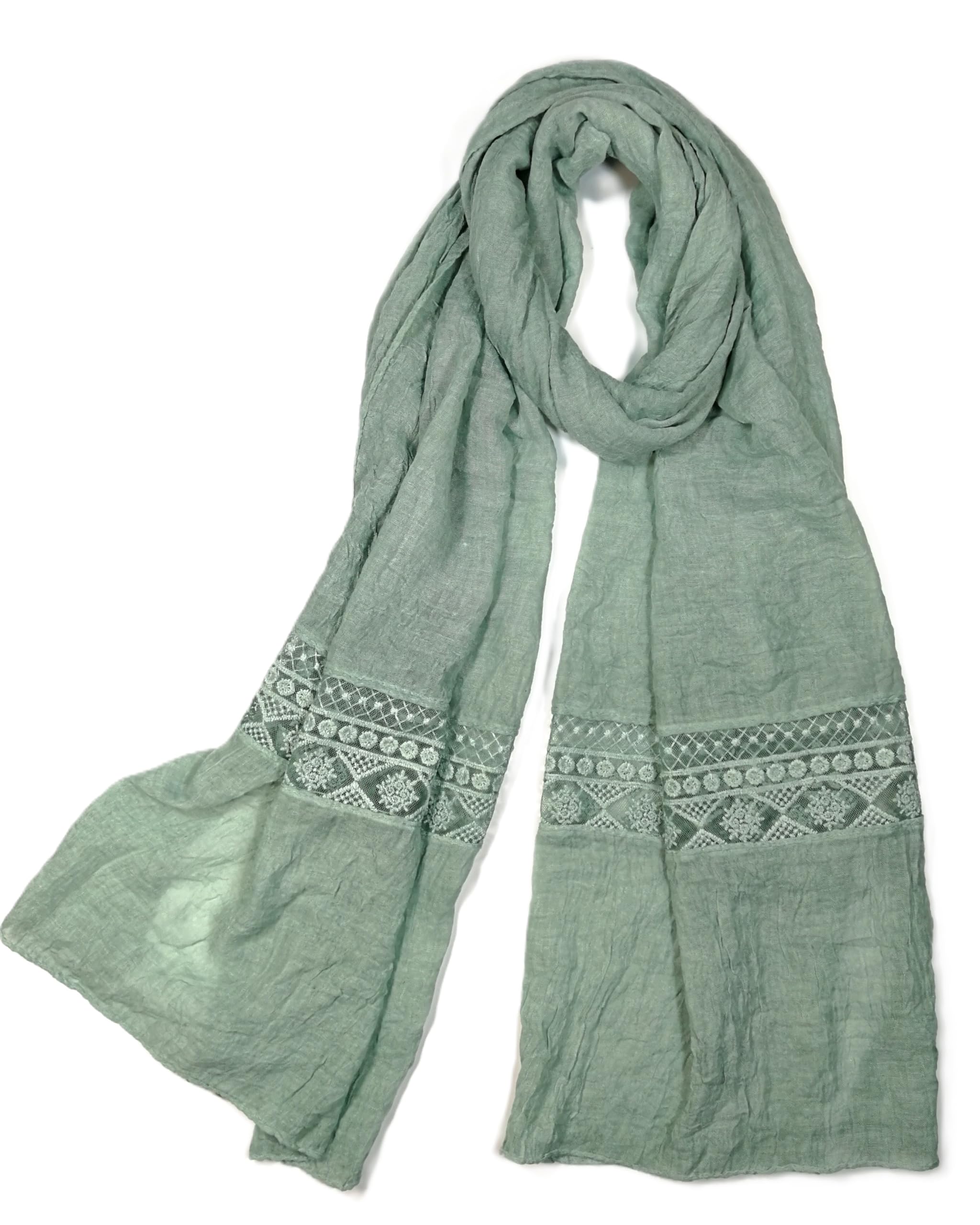 Shanlin Cotton Blend Solid Color Scarves with Elegant Lace Edge for Women