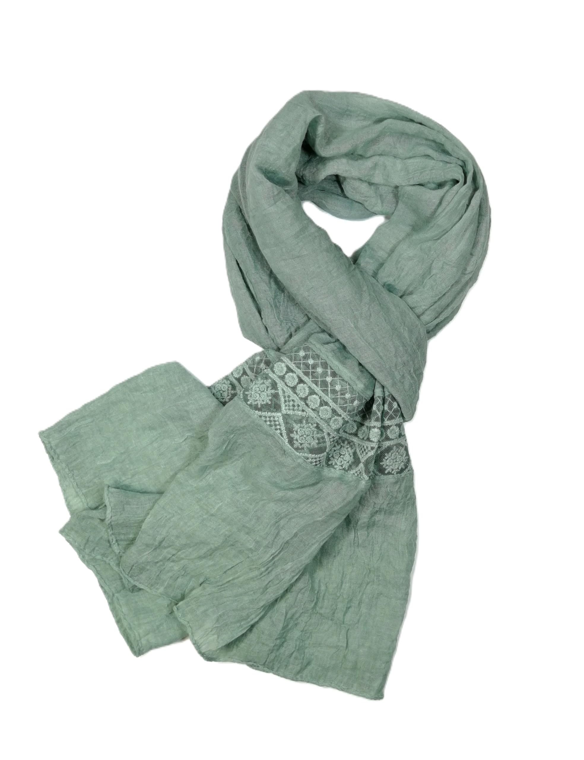 Shanlin Cotton Blend Solid Color Scarves with Elegant Lace Edge for Women