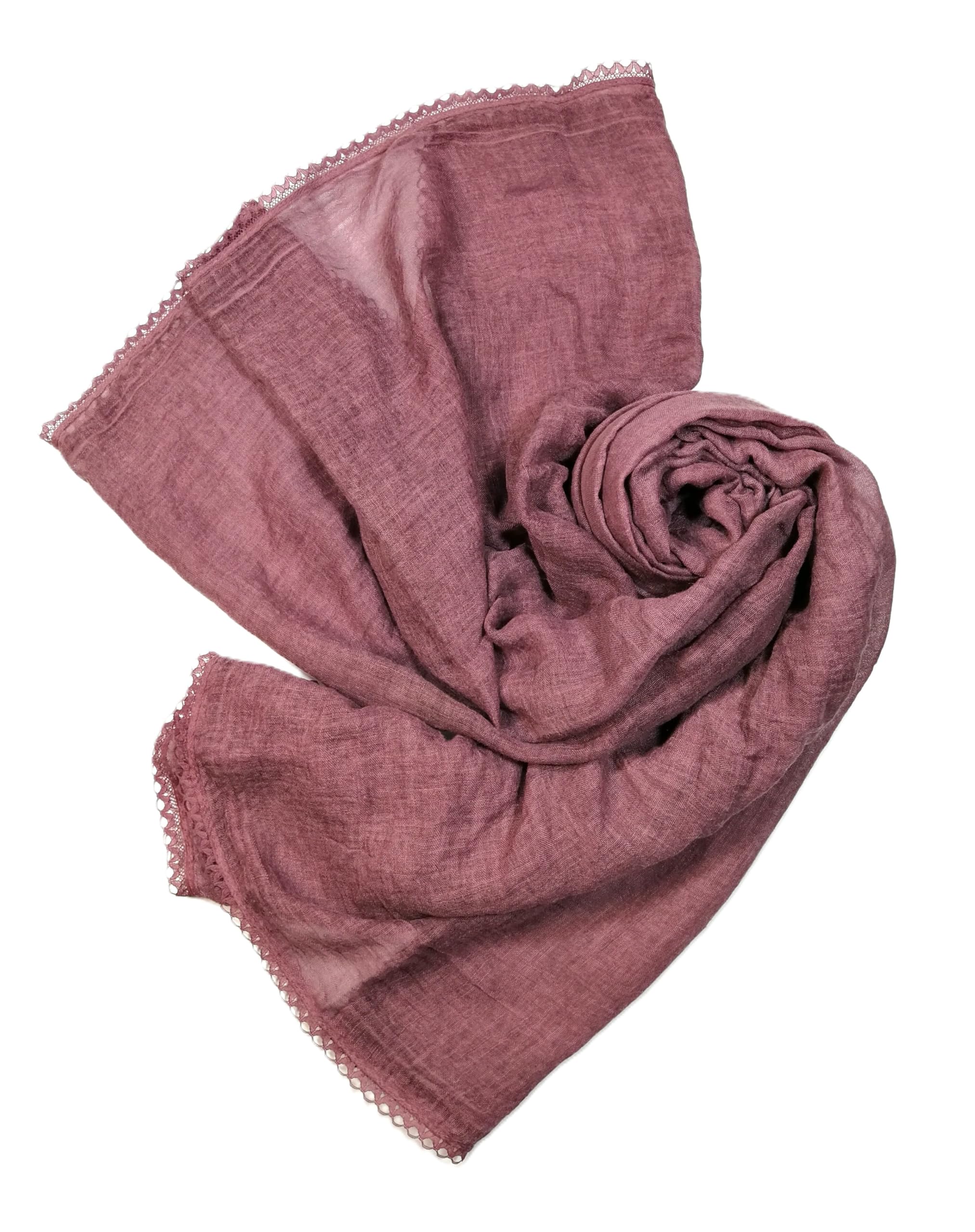 Shanlin Cotton Blend Solid Color Scarves with Elegant Lace Edge for Women