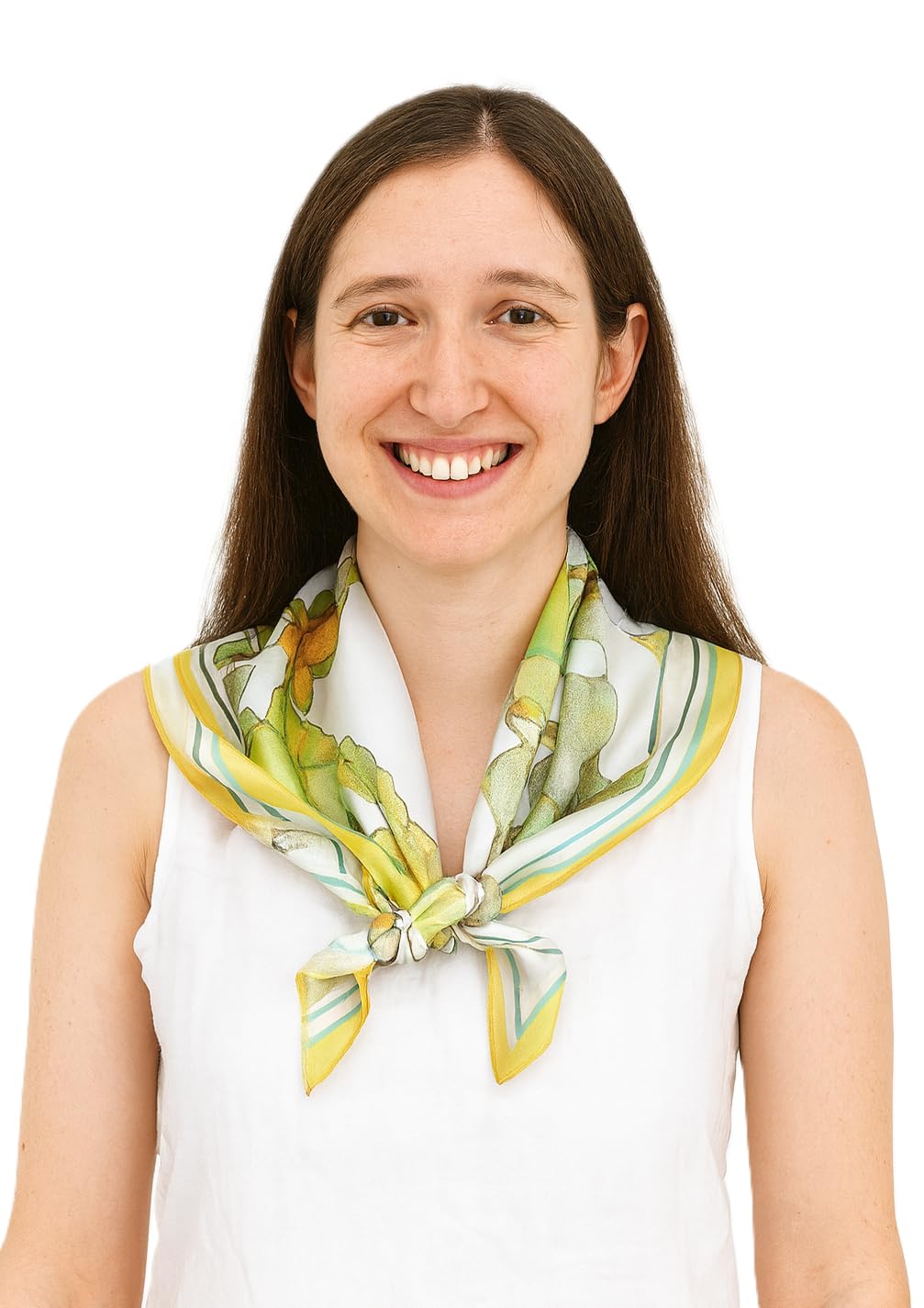 Shanlin 100% Mulberry Silk Twill Scarf Hand-Drawn Nature Print Square Silk Neckerchief Headscarf for Women (26"x26")