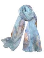 Shanlin 100% Mulberry Silk Chiffon Floral Long Scarf for Travel, Office, Wedding & Daily Wear 180 x 65 cm