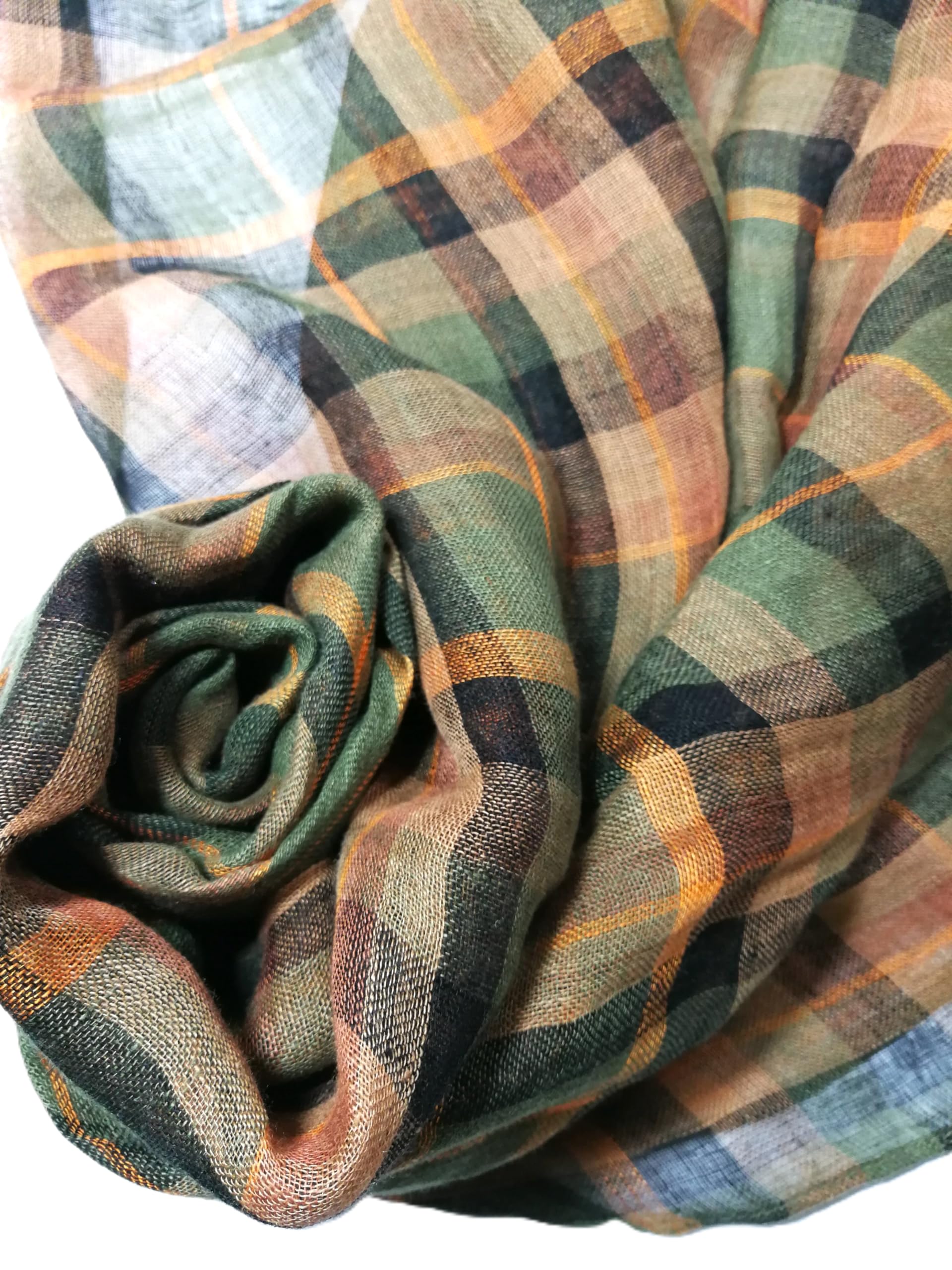 Shanlin Unisex 100% Linen Scarves for Men and Women (Plaid & Stripes)