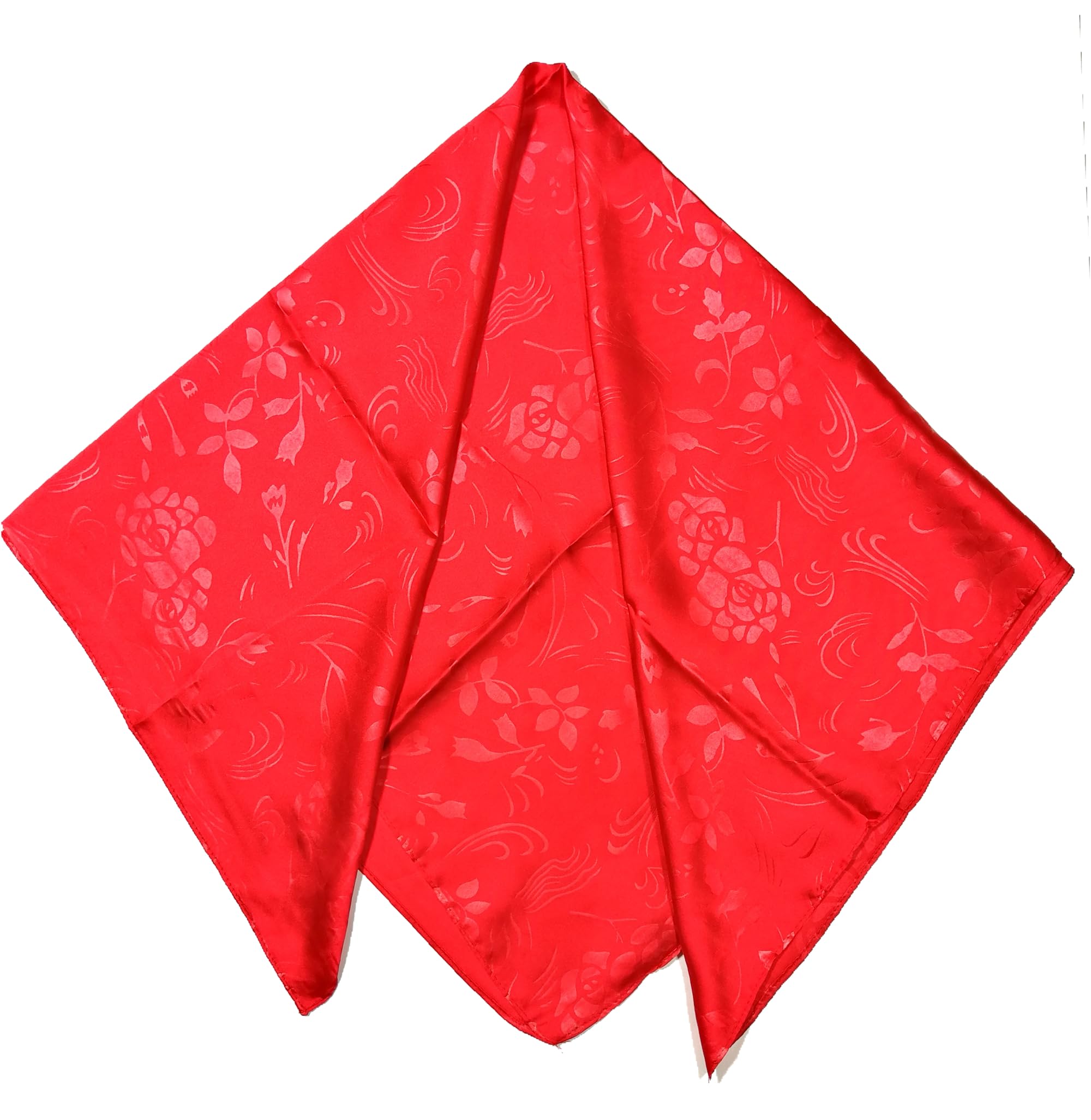 Shanlin Floral Pattern Solid Color Silk Feel Square Scarves (27.5"X27.5")