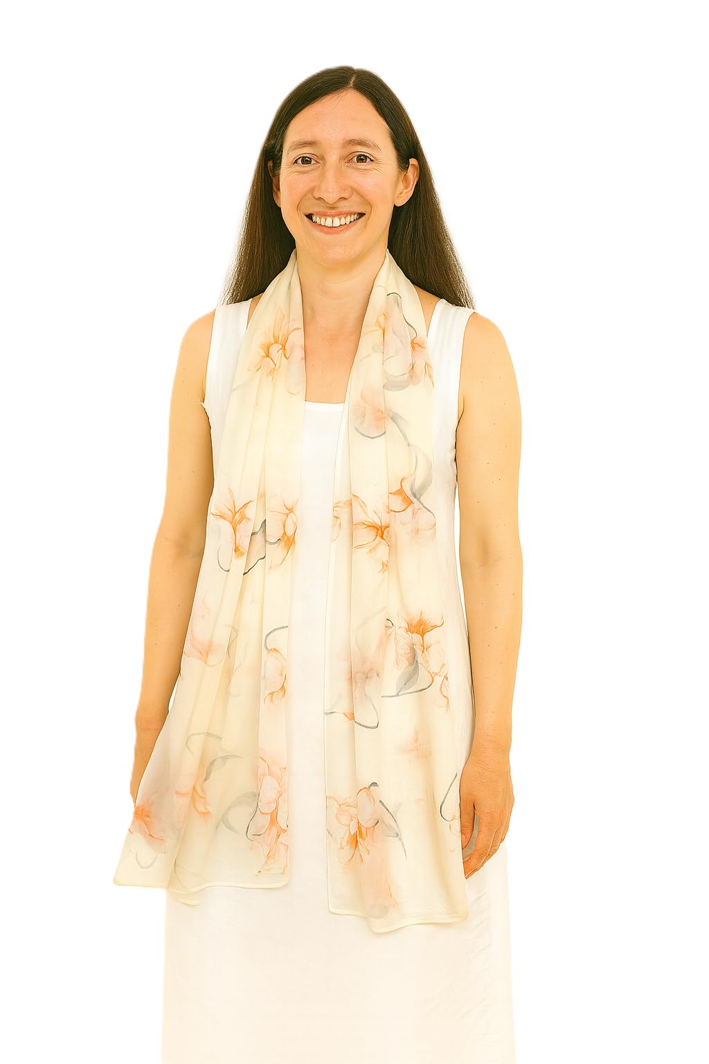 Shanlin 100% Mulberry Silk Chiffon Floral Long Scarf for Travel, Office, Wedding & Daily Wear 180 x 65 cm