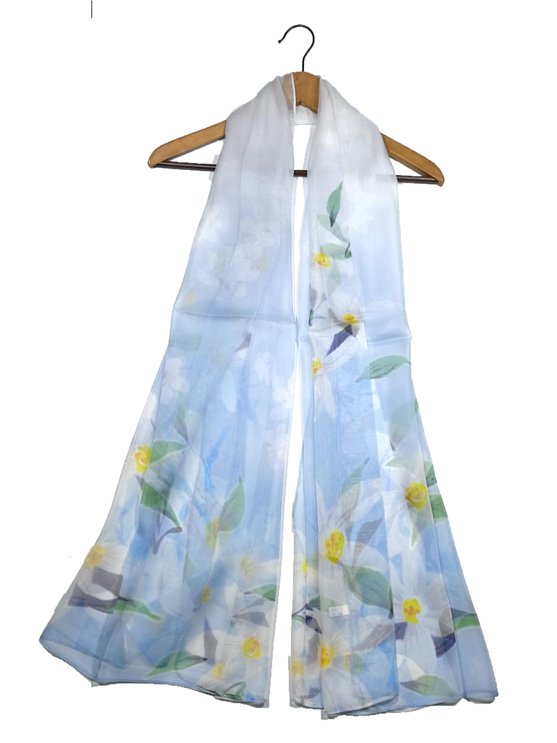 Shanlin 100% Mulberry Silk Chiffon Floral Long Scarf for Travel, Office, Wedding & Daily Wear 180 x 65 cm